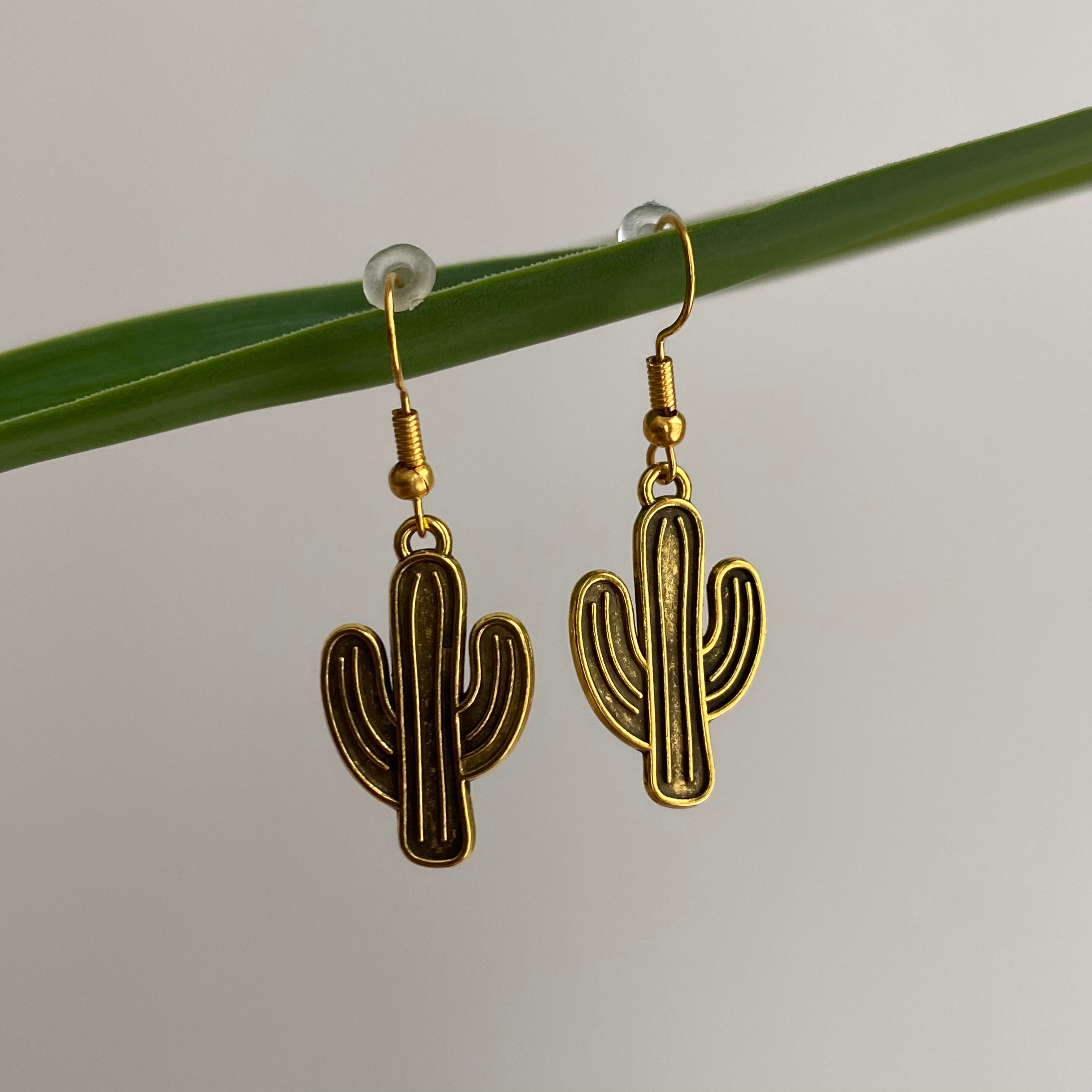 Gold Cactus Dangle Earrings