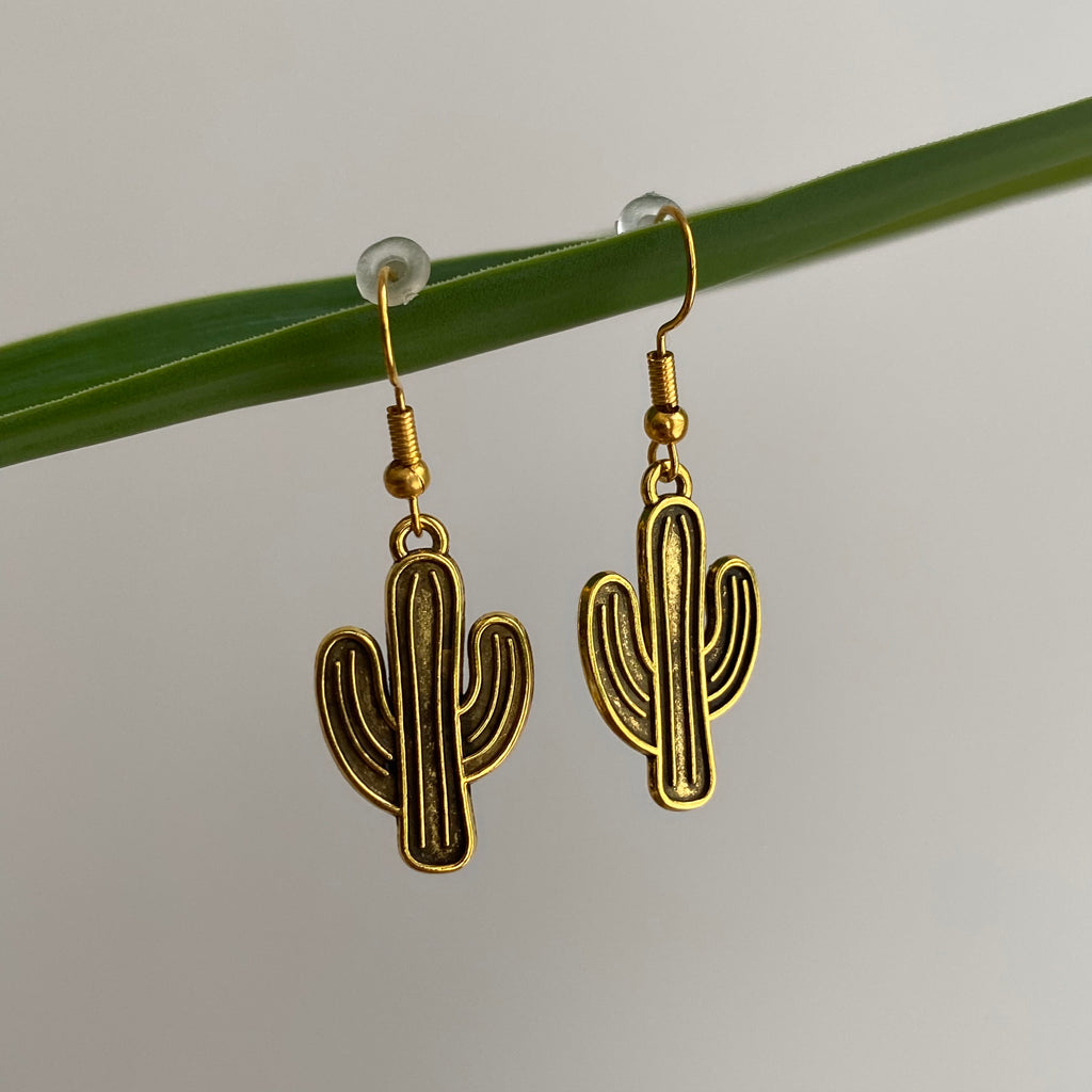 Gold Cactus Dangle Earrings