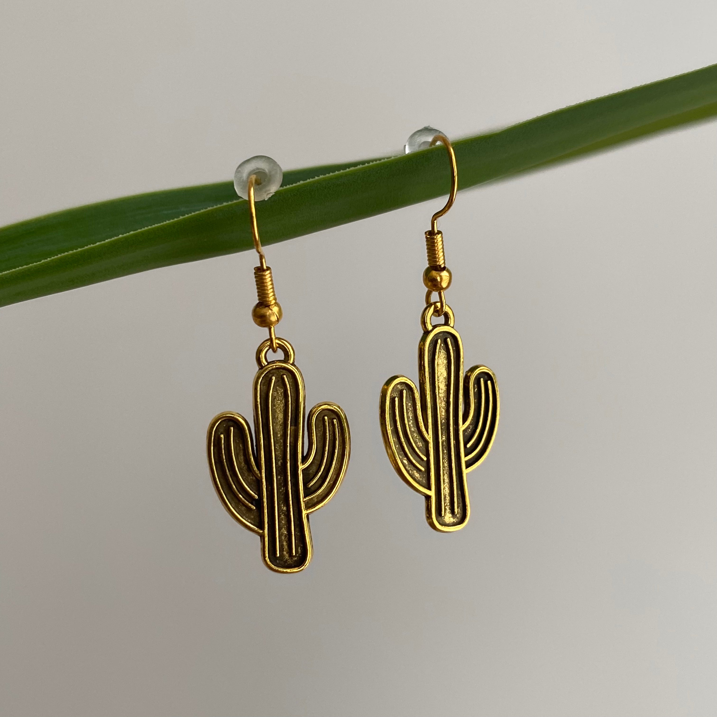 Gold Cactus Dangle Earrings