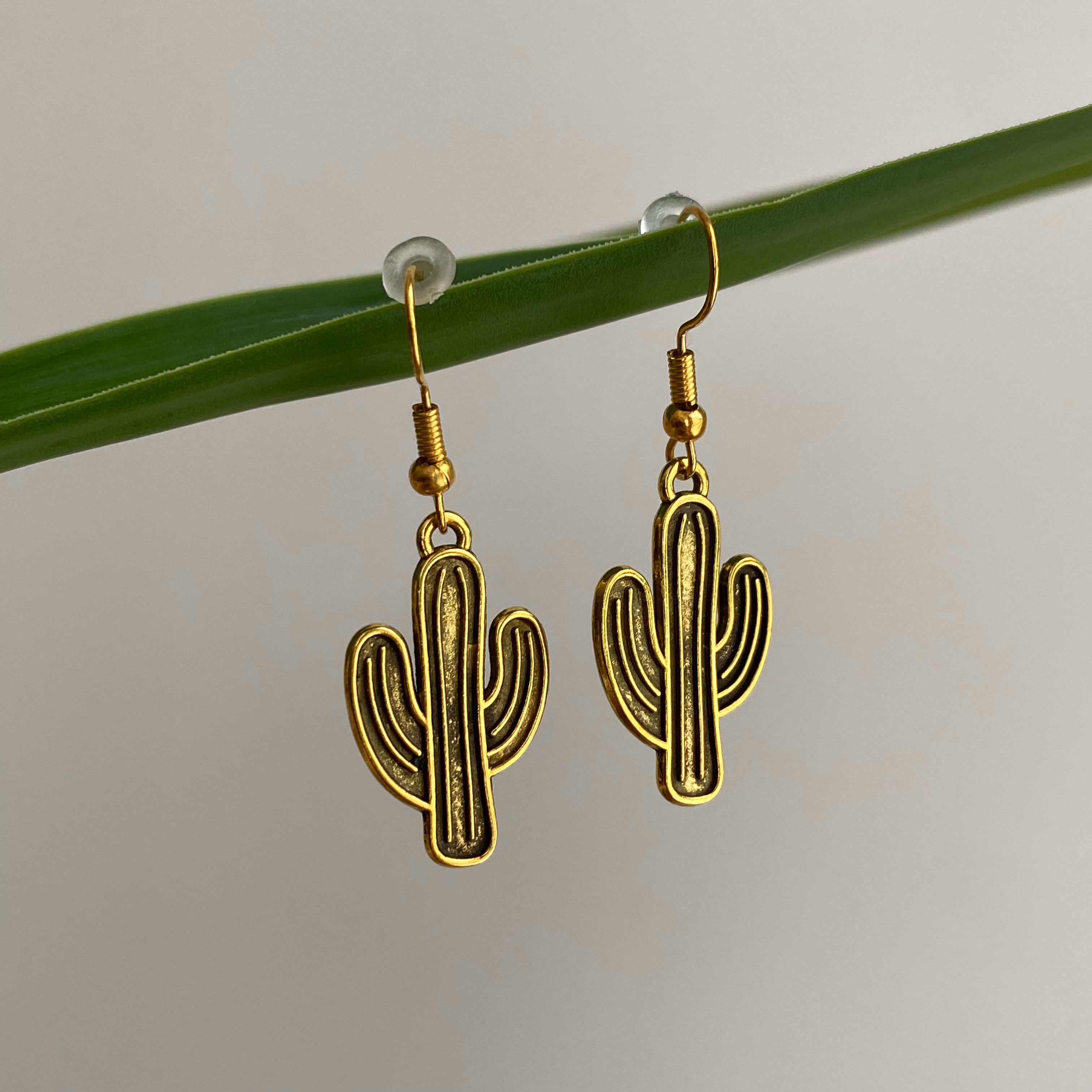Gold Cactus Dangle Earrings