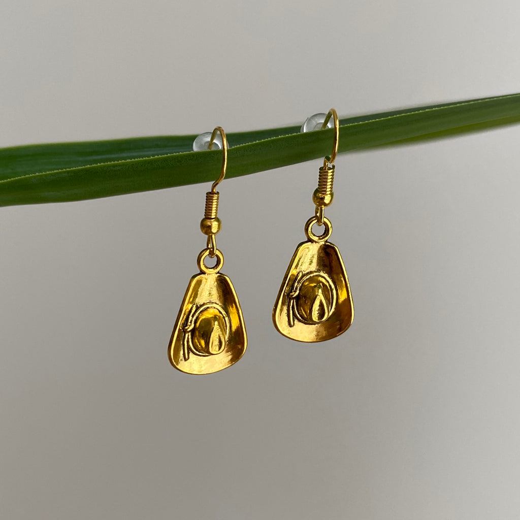 Gold Western Cowgirl Hat Dangle Earrings