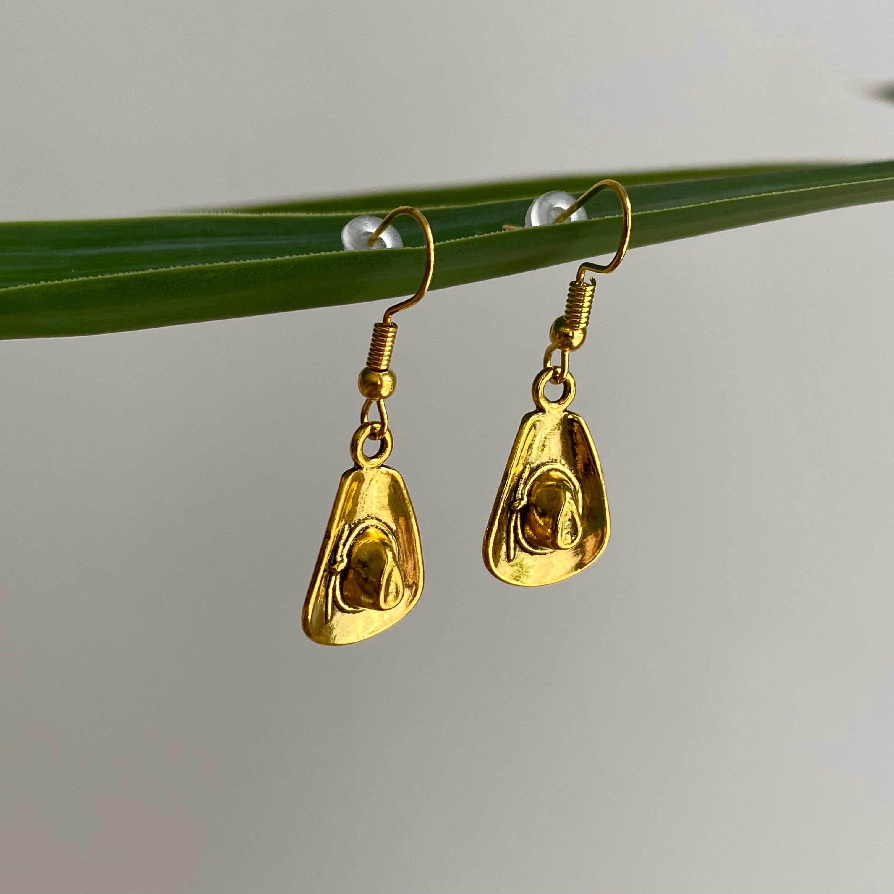 Gold Western Cowgirl Hat Dangle Earrings