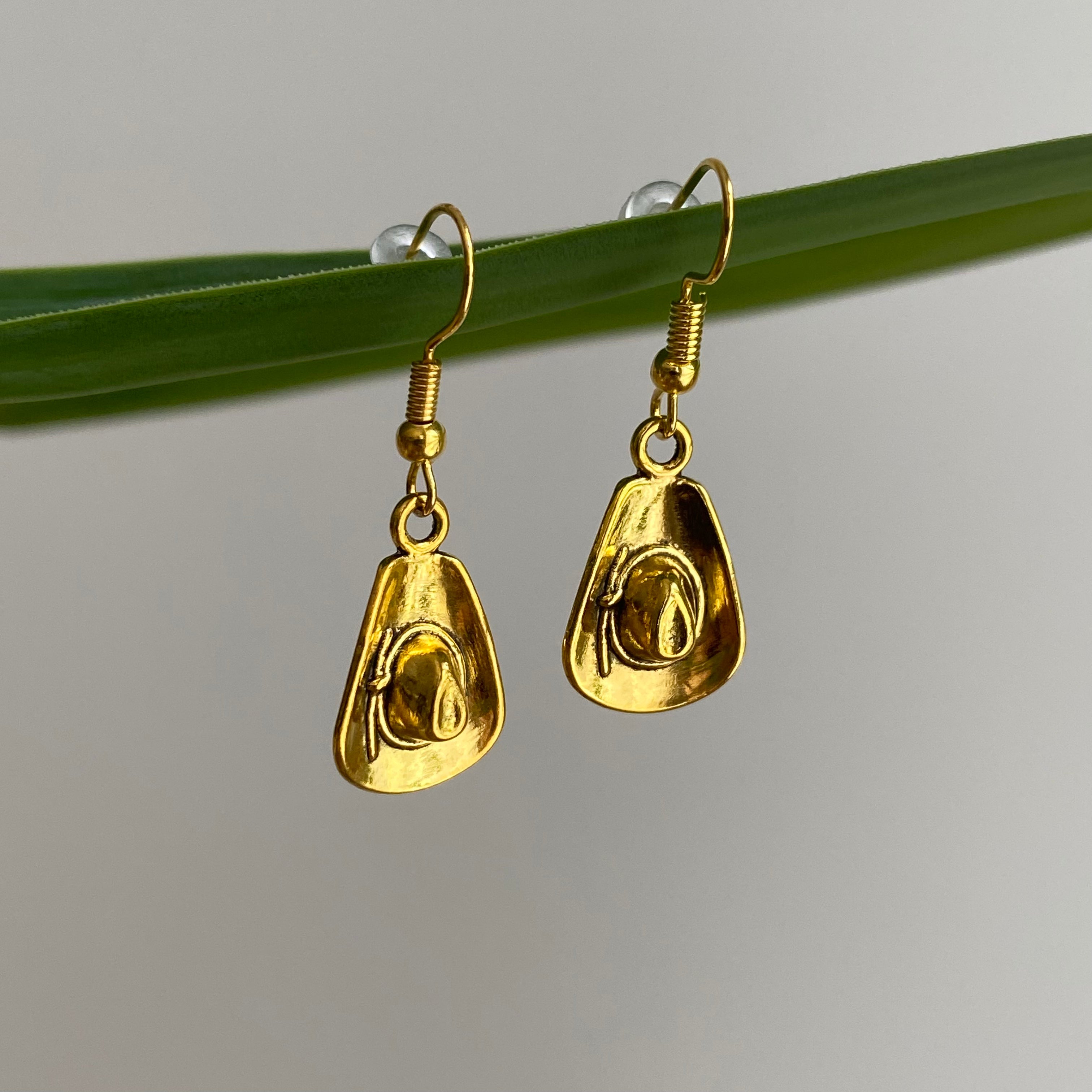 Gold Western Cowgirl Hat Dangle Earrings