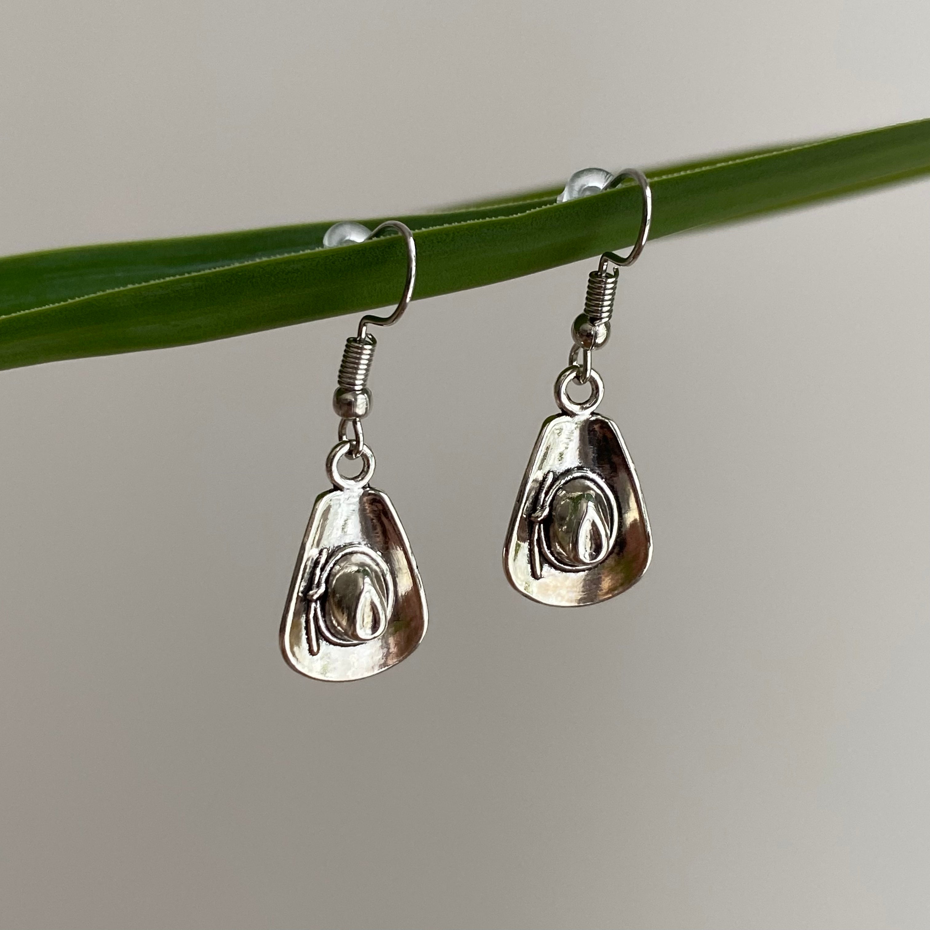 Silver Western Cowgirl Hat Dangle Earrings
