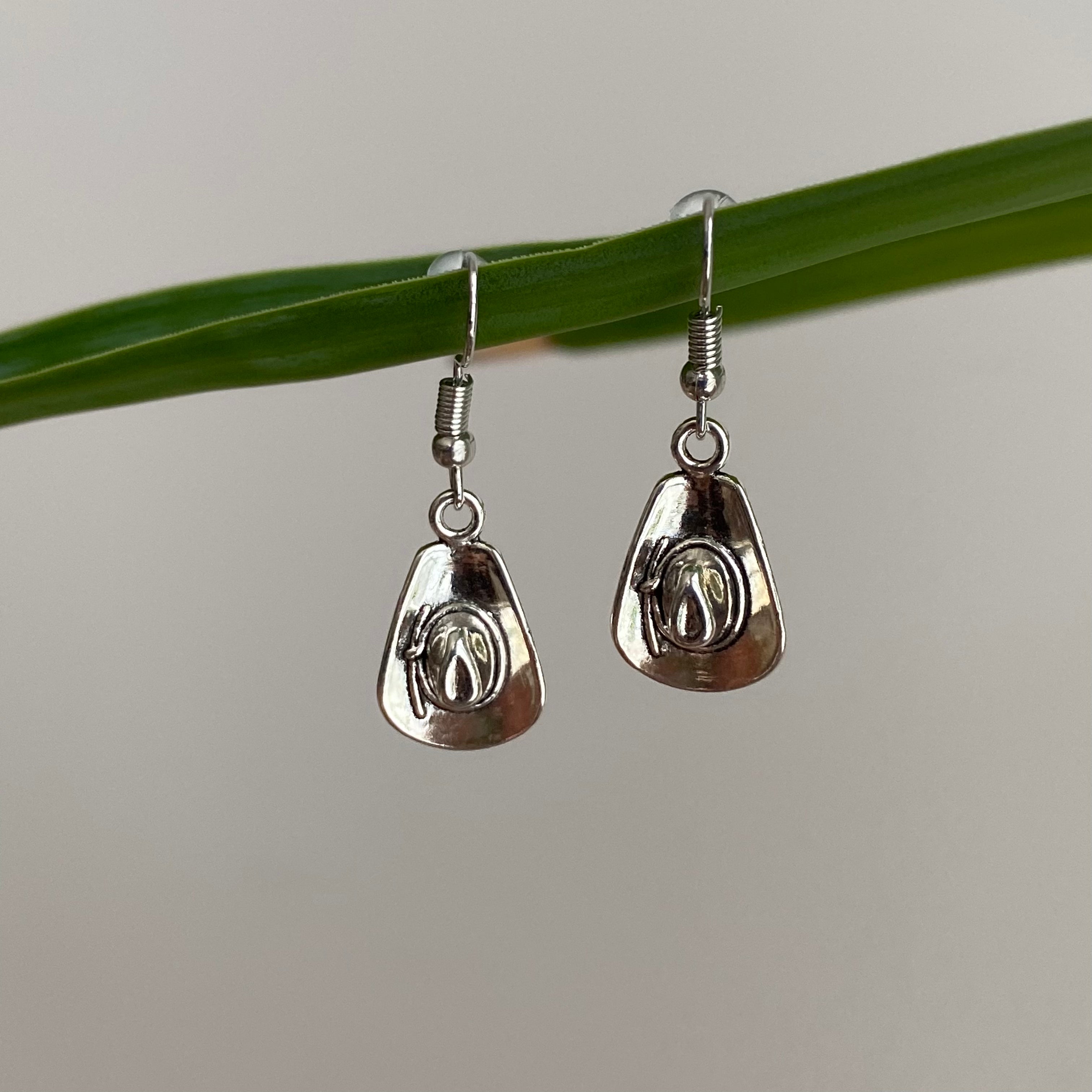 Silver Western Cowgirl Hat Dangle Earrings