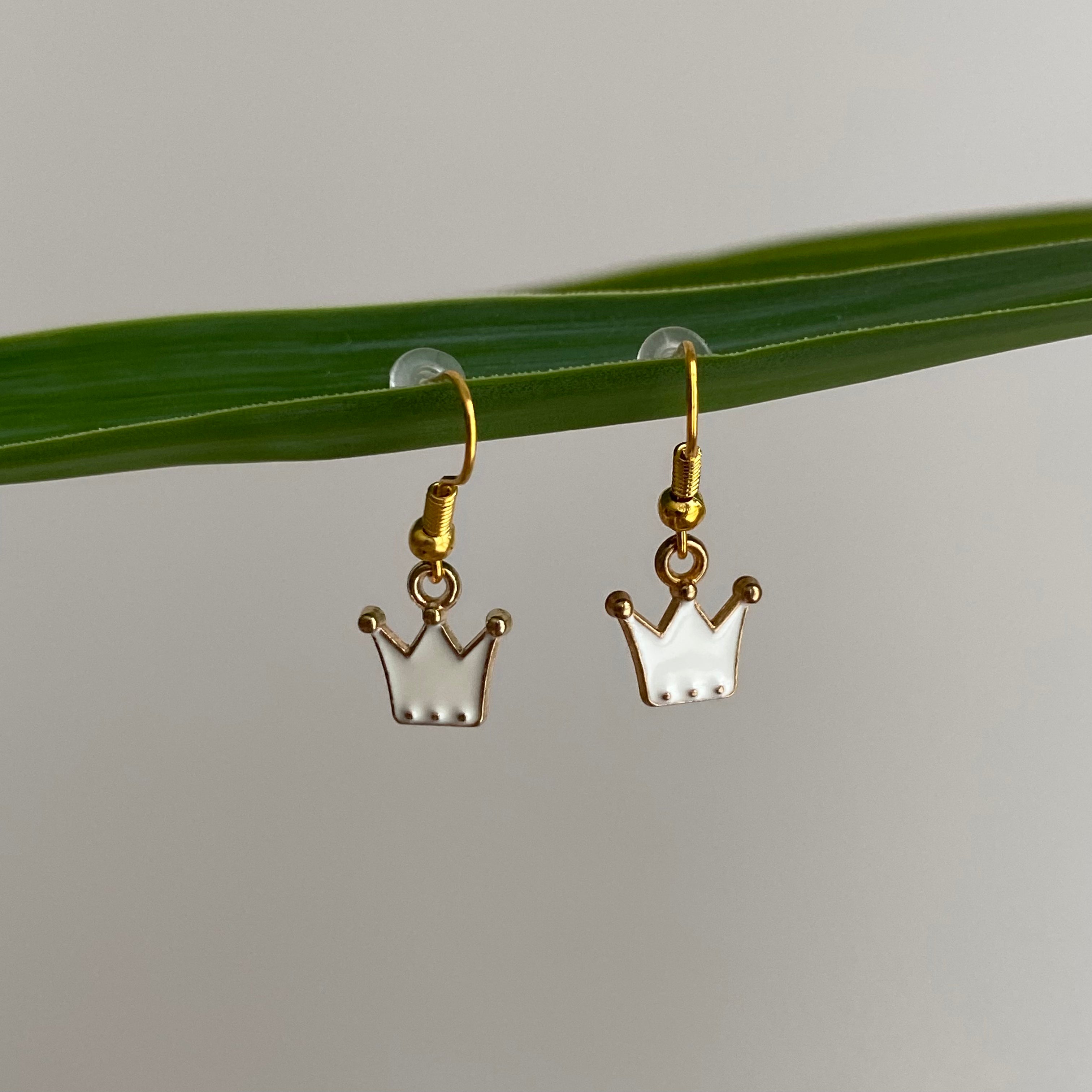 White Royal Crown Dangle Earrings