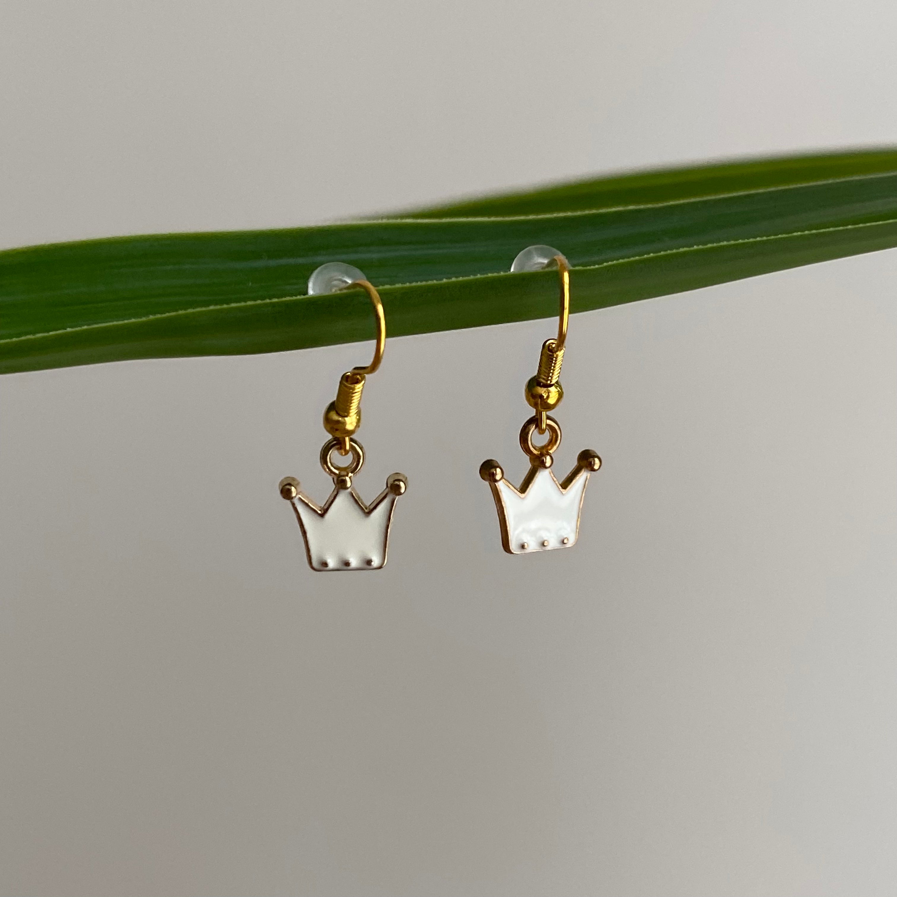 White Royal Crown Dangle Earrings