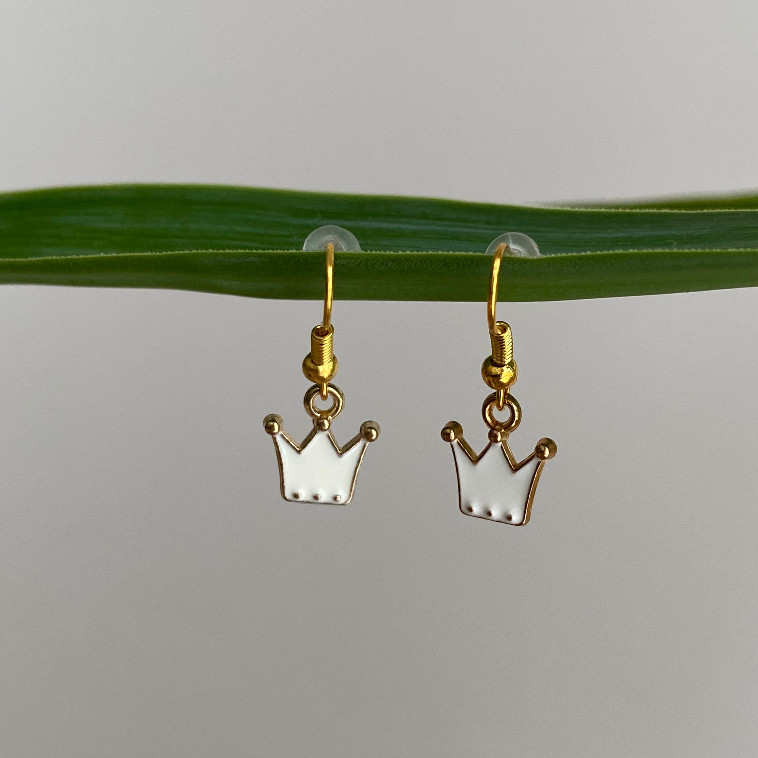 White Royal Crown Dangle Earrings
