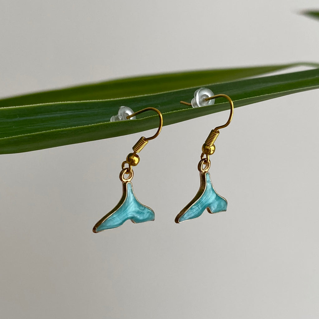 Blue Whale Tail Dangle Earrings