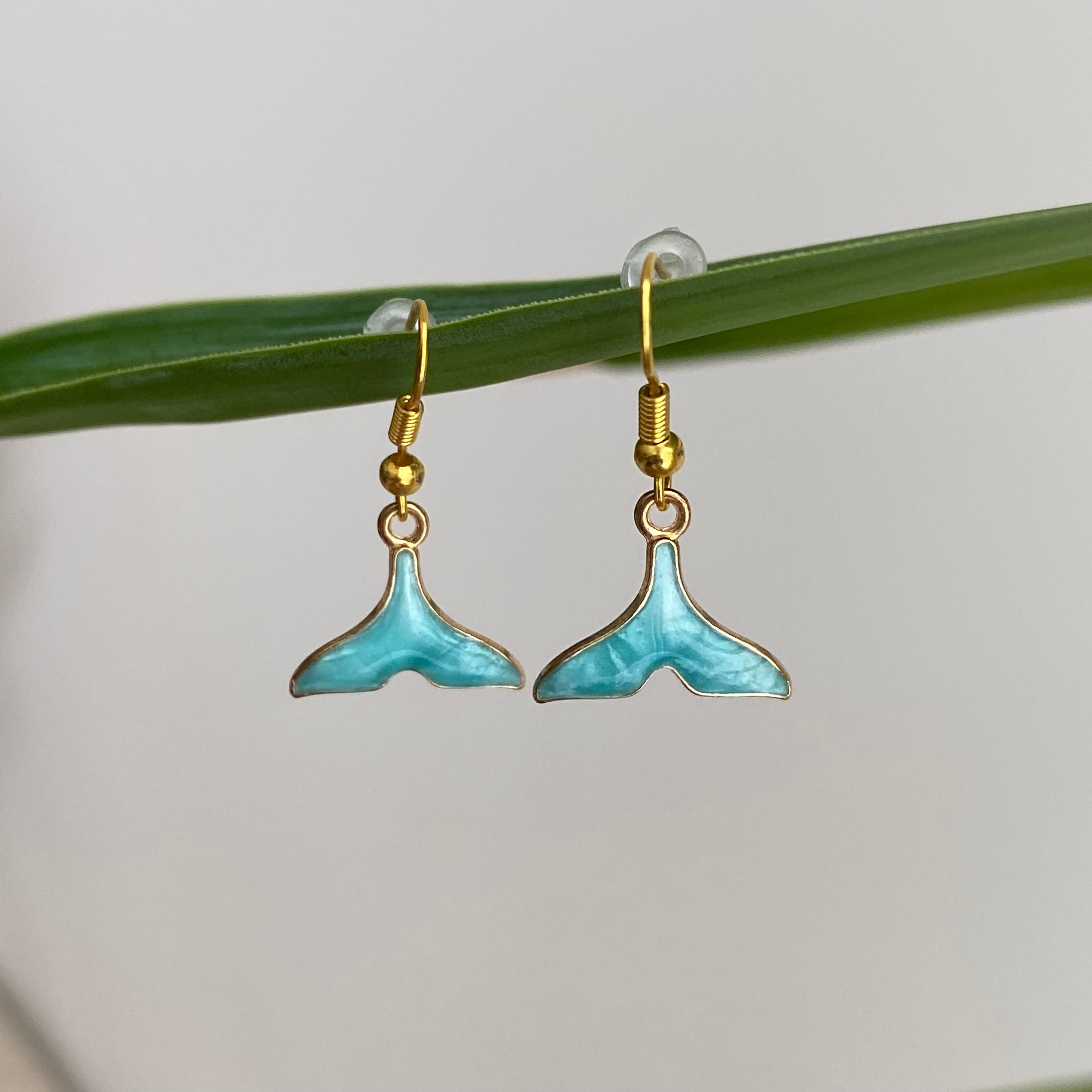 Blue Whale Tail Dangle Earrings