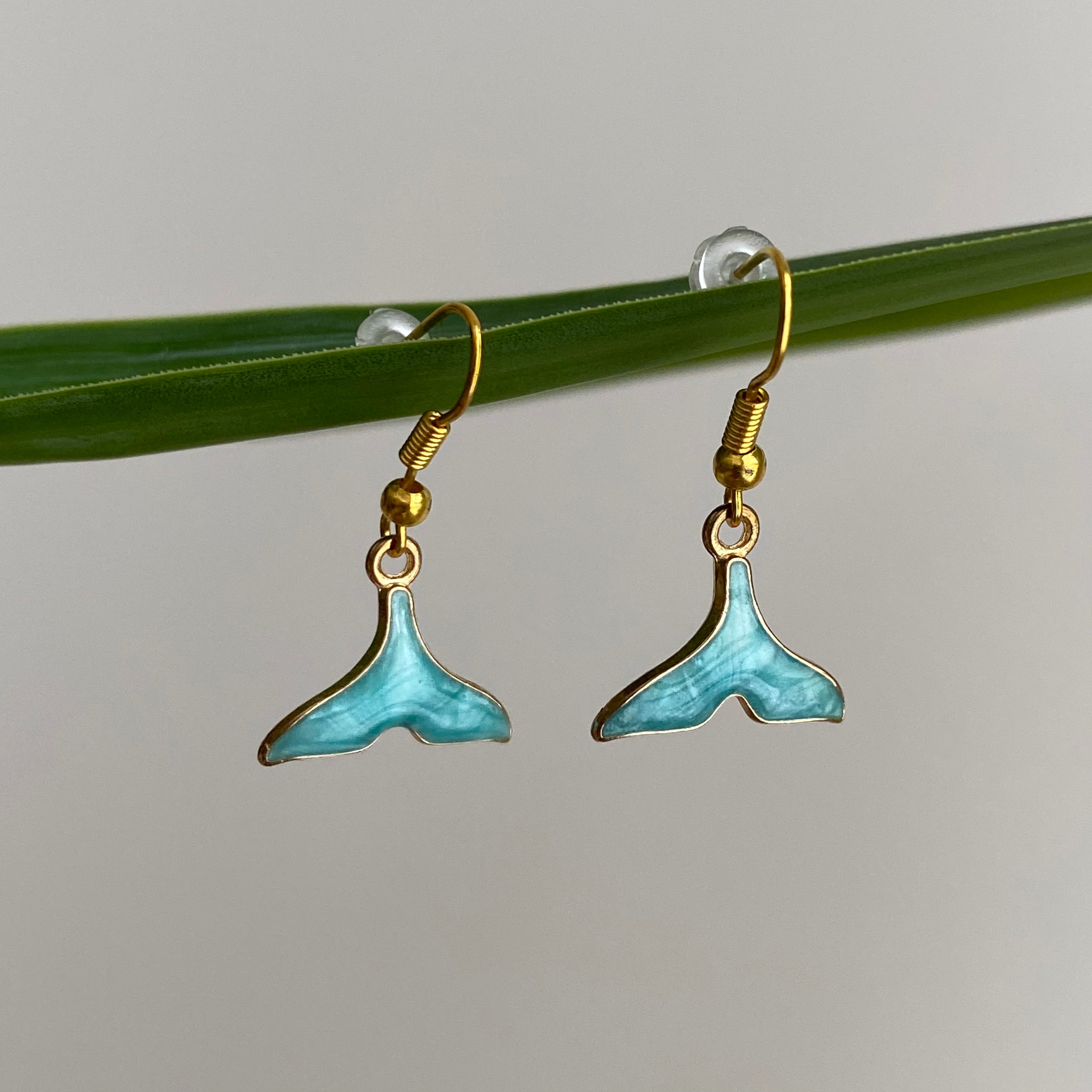 Blue Whale Tail Dangle Earrings