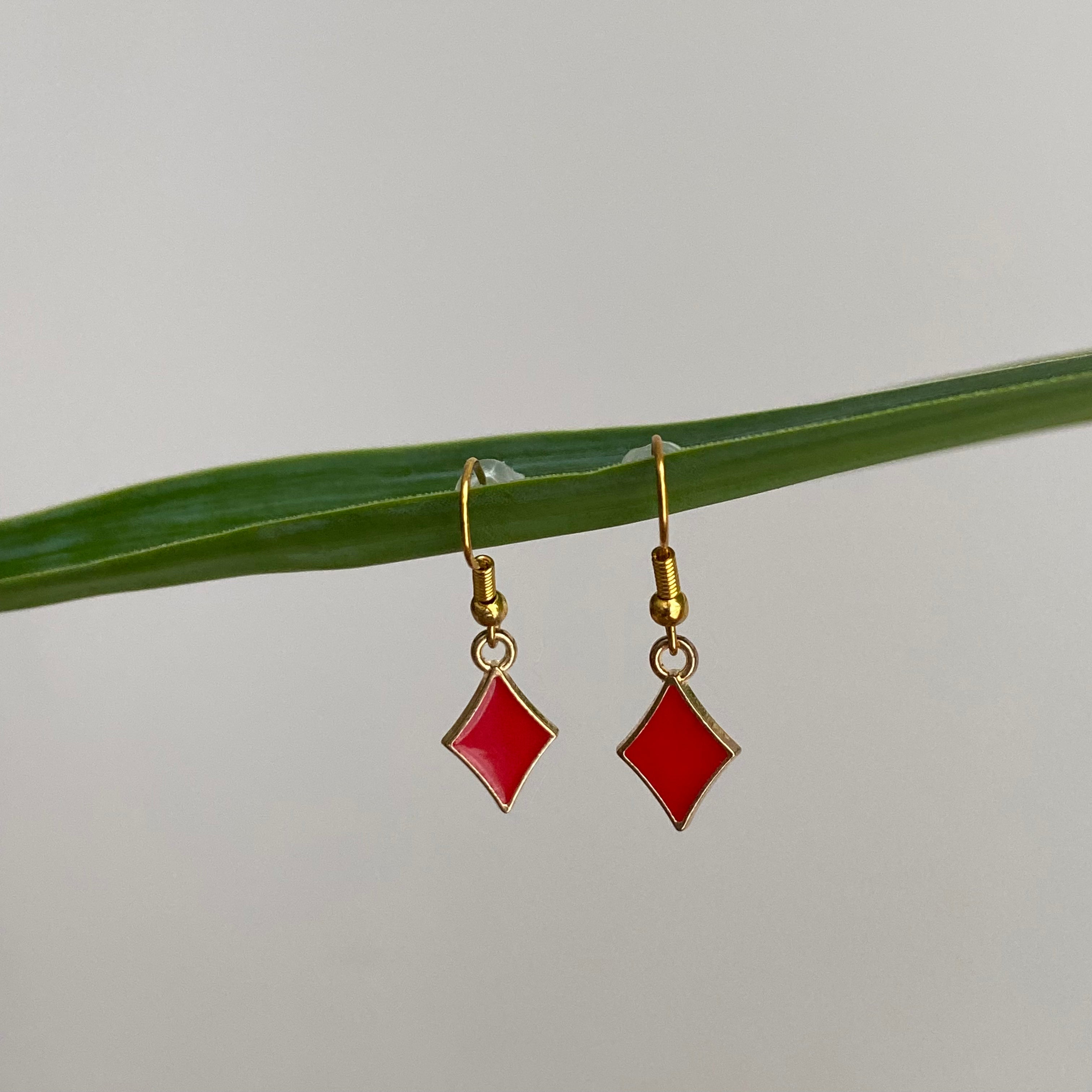 Red Diamond Dangle Earrings