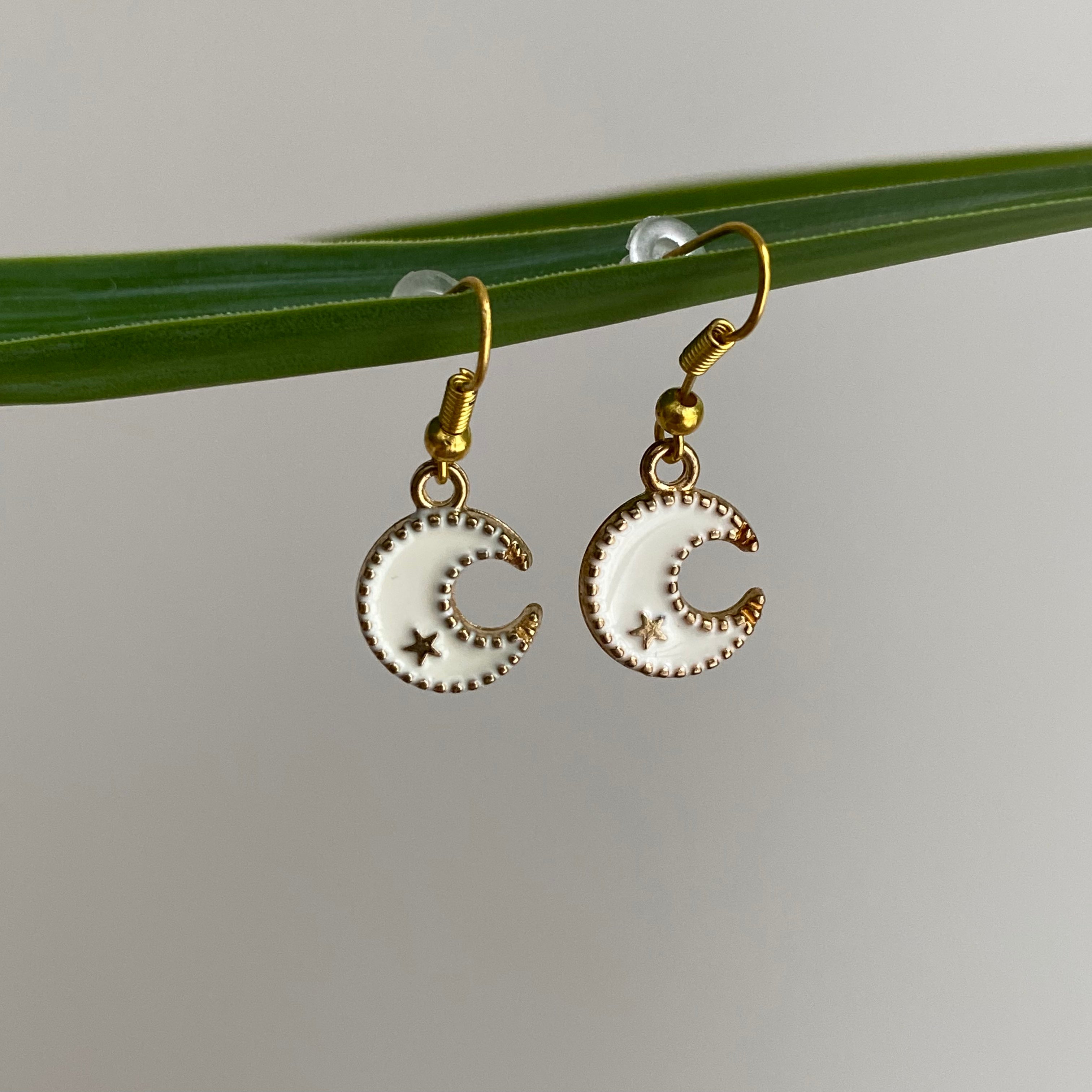 White Moon Dangle Earrings