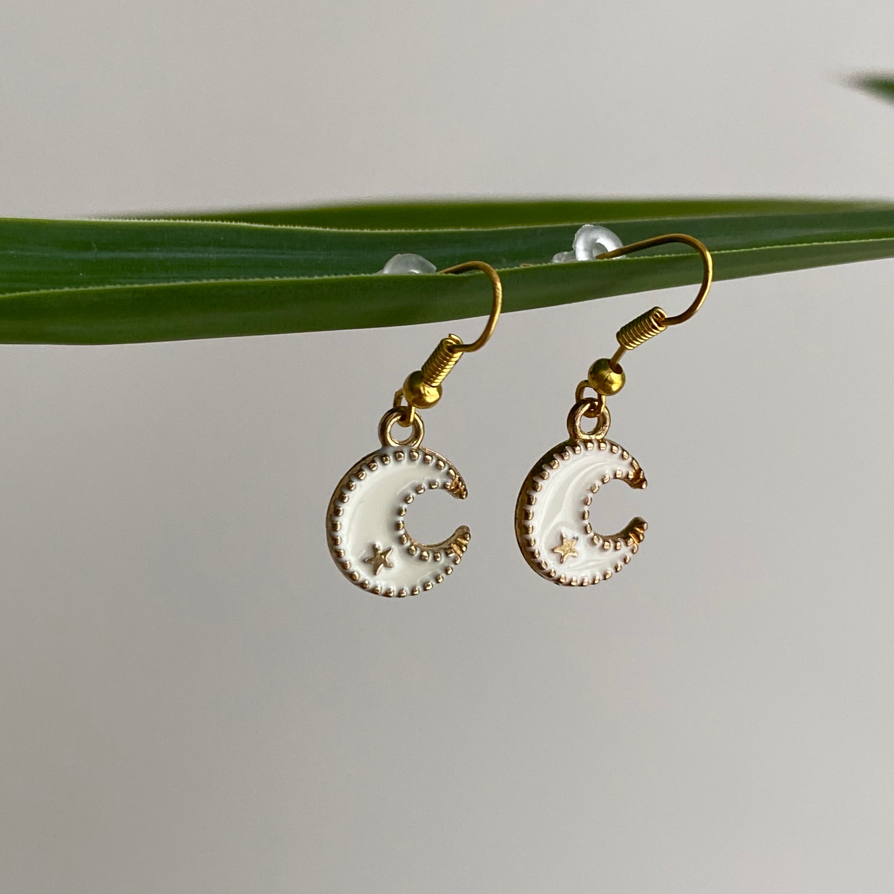 White Moon Dangle Earrings