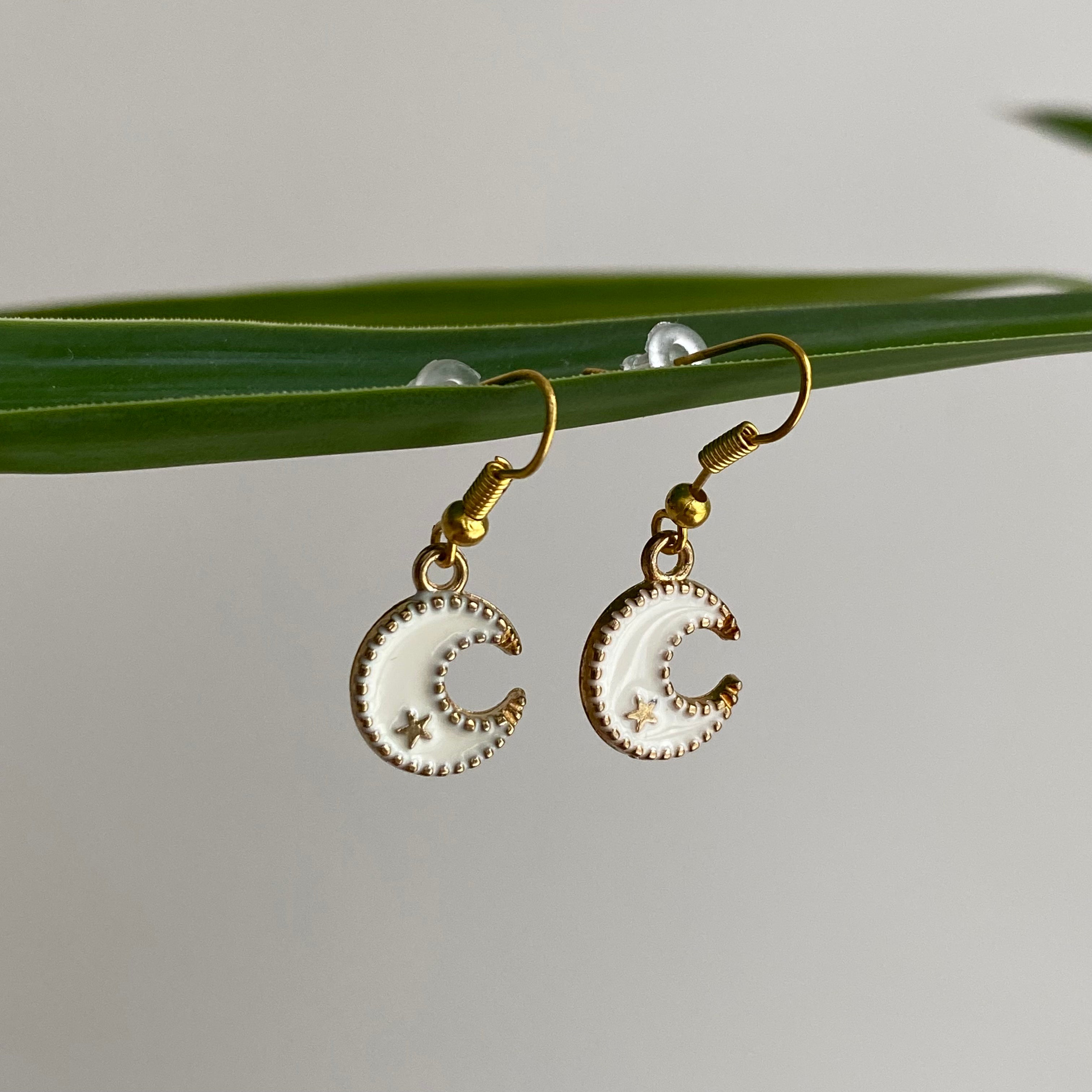 White Moon Dangle Earrings