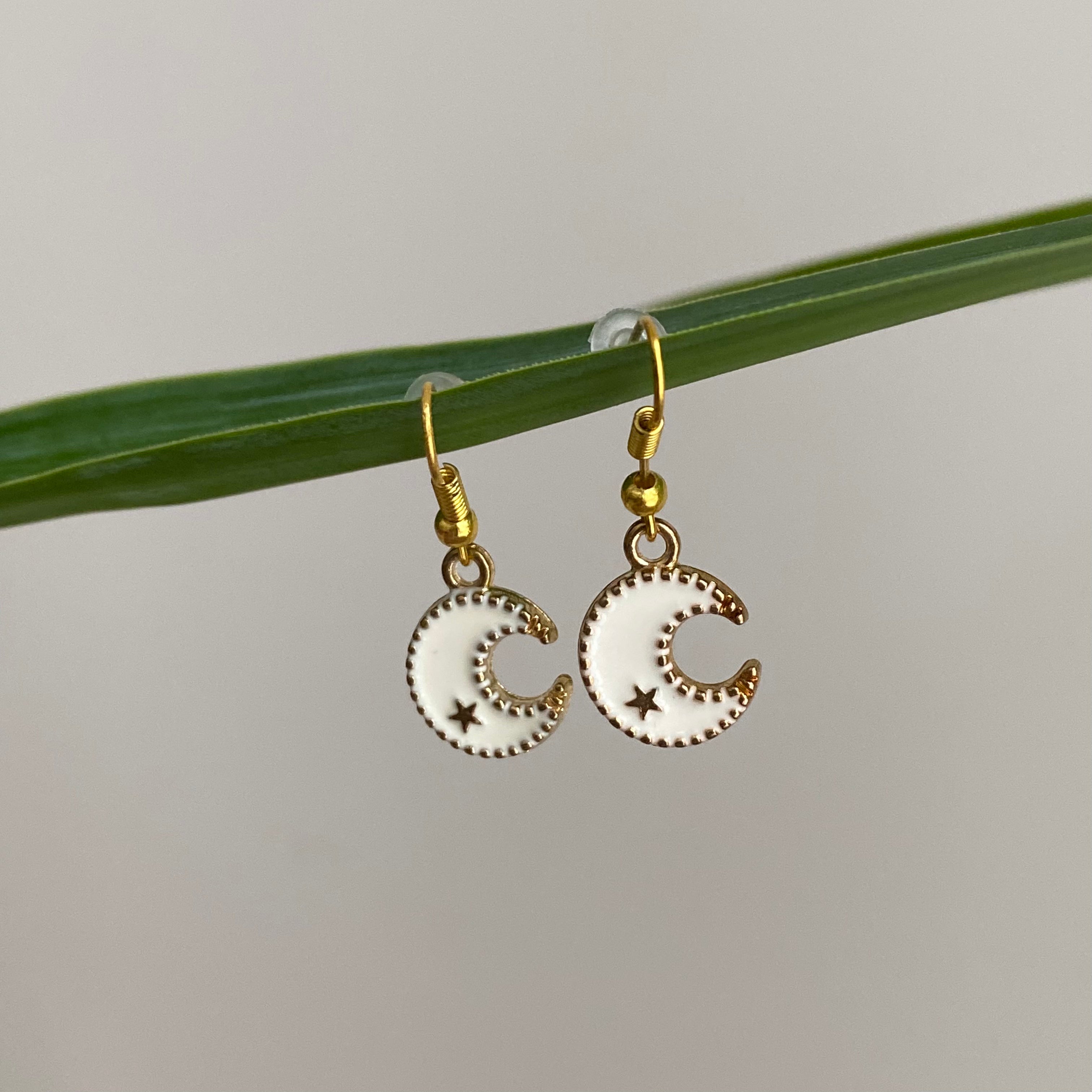 White Moon Dangle Earrings