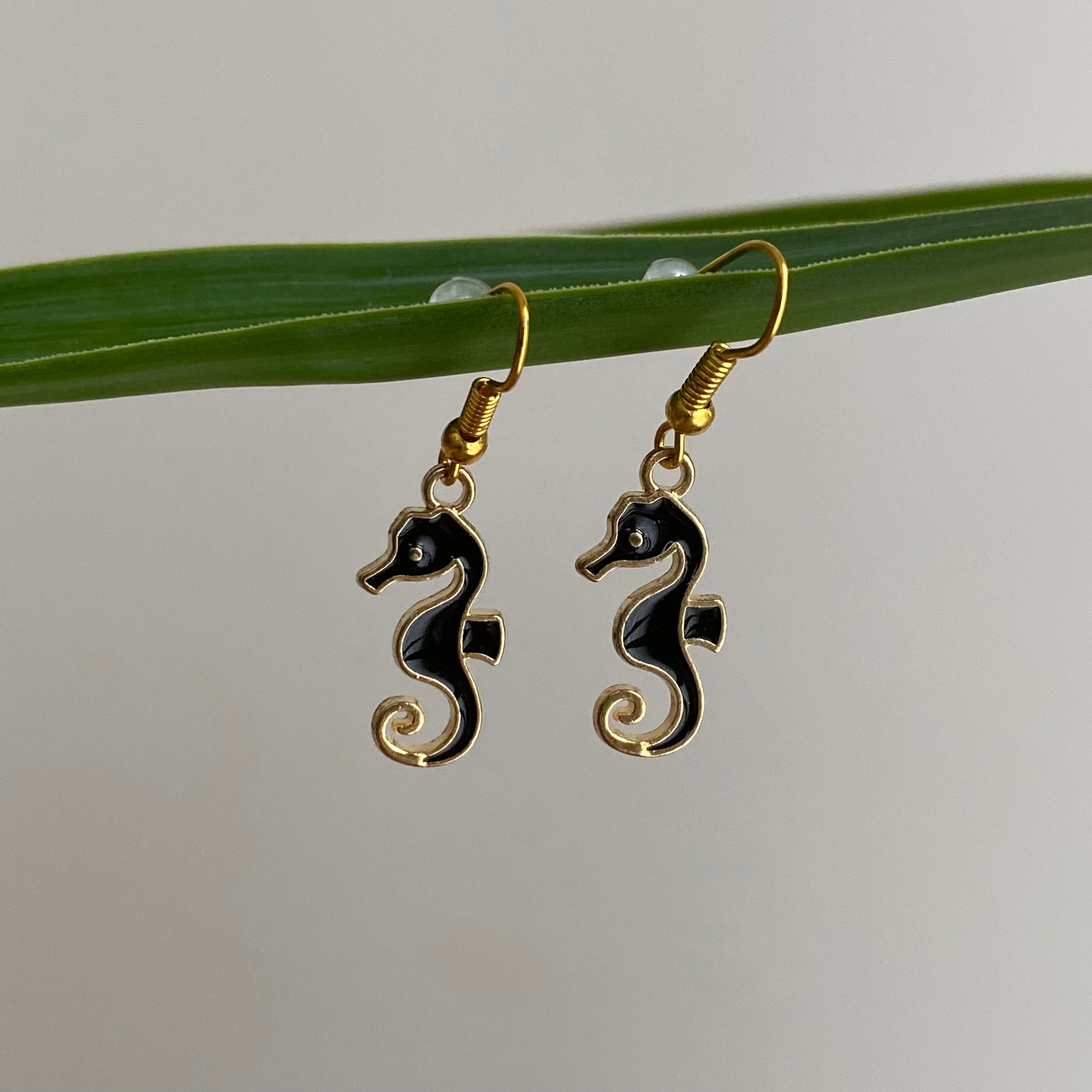 Black Seahorse Dangle Earrings