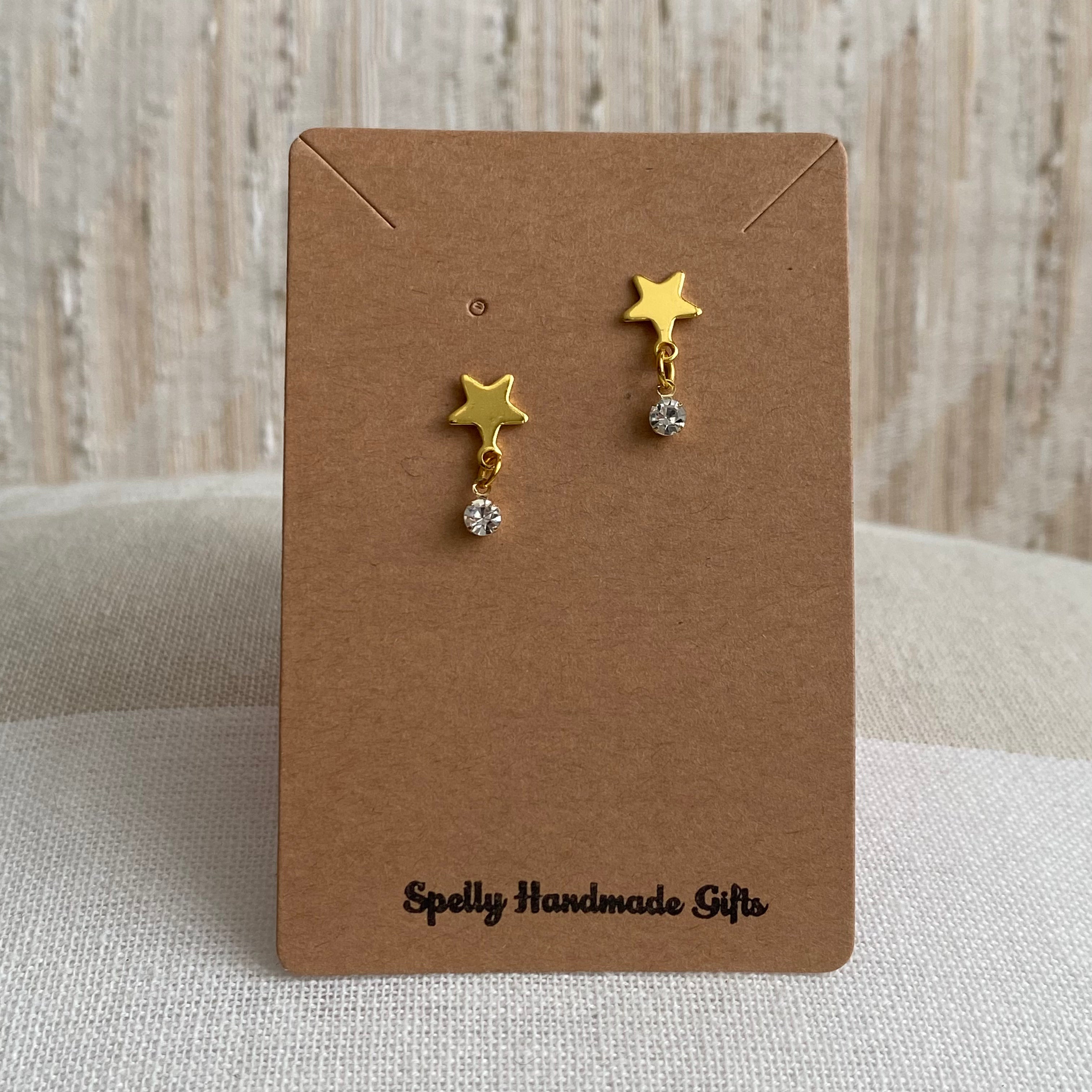 Gold Star Studs with Dangle Diamonds Earrings