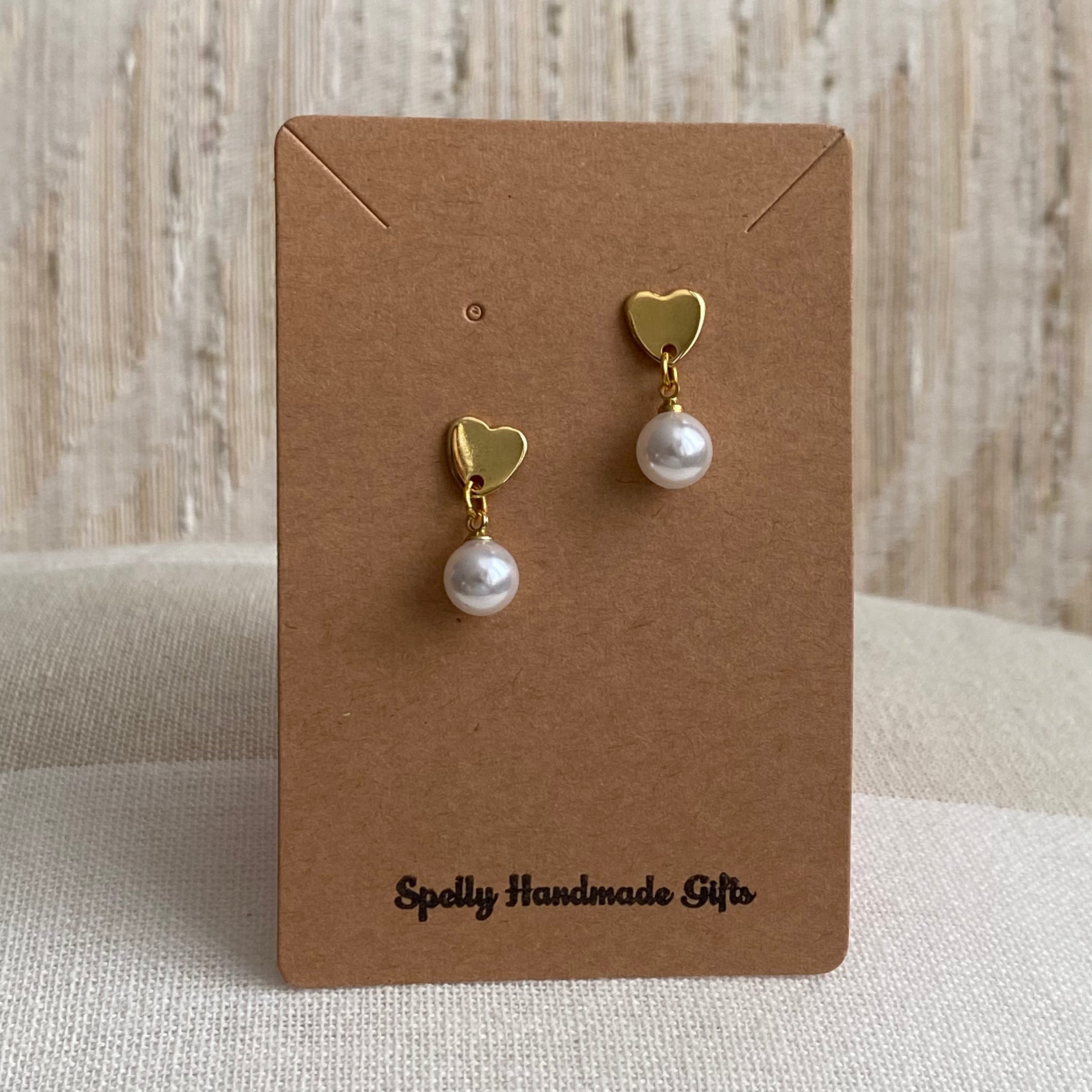 Gold Heart Studs with Dangle Pearls