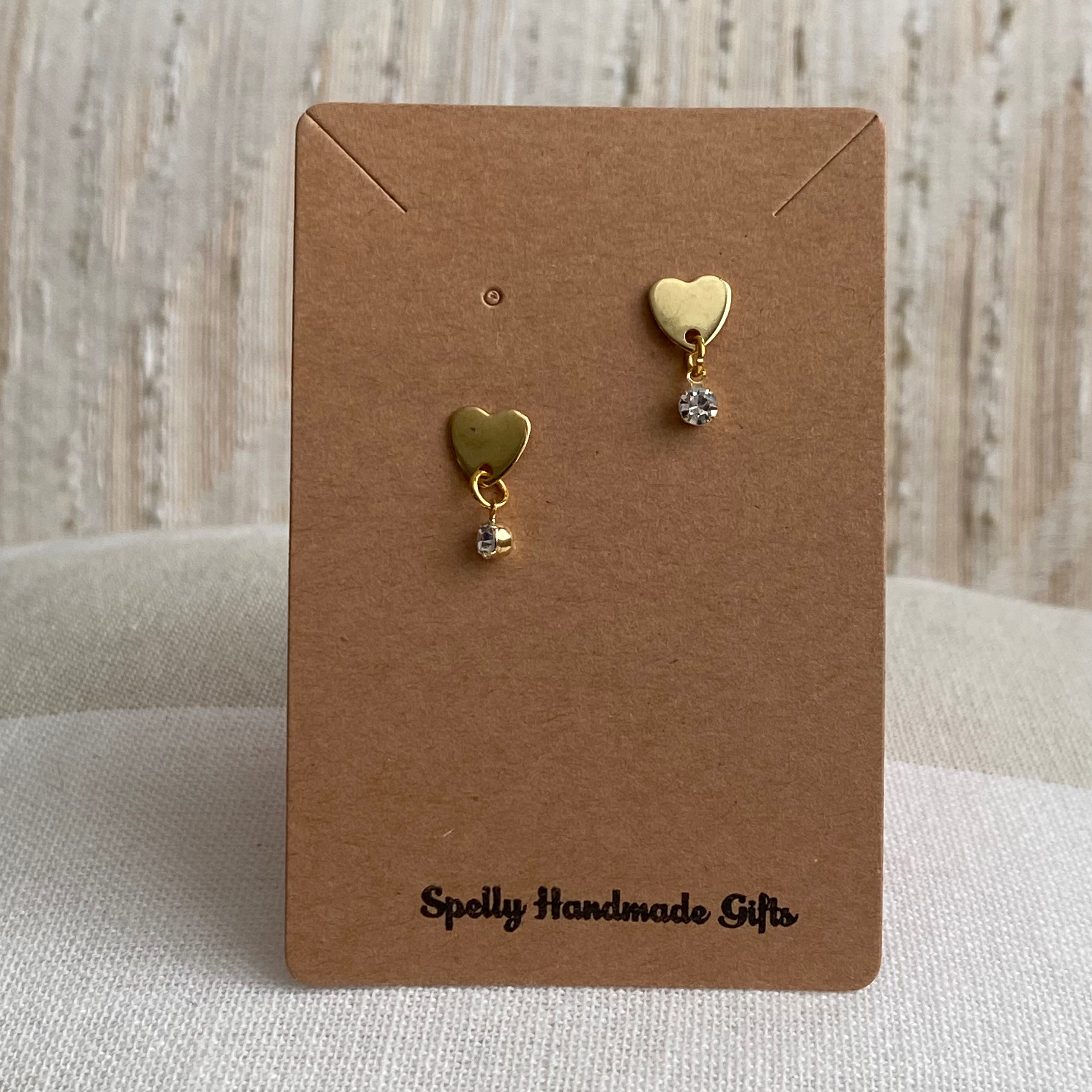 Gold Heart Studs with Dangle Diamonds