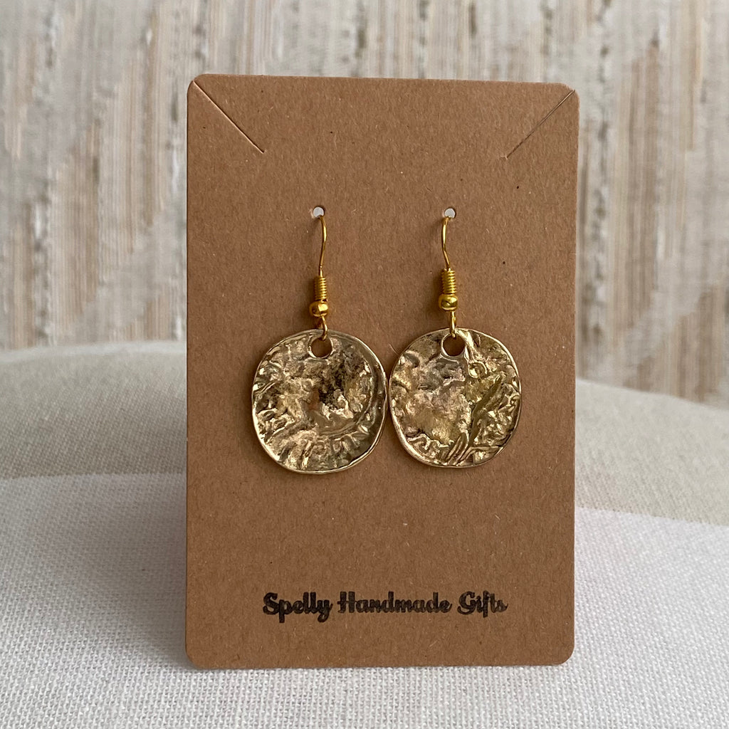 Gold Large Hammered Circle Dangle Earrings