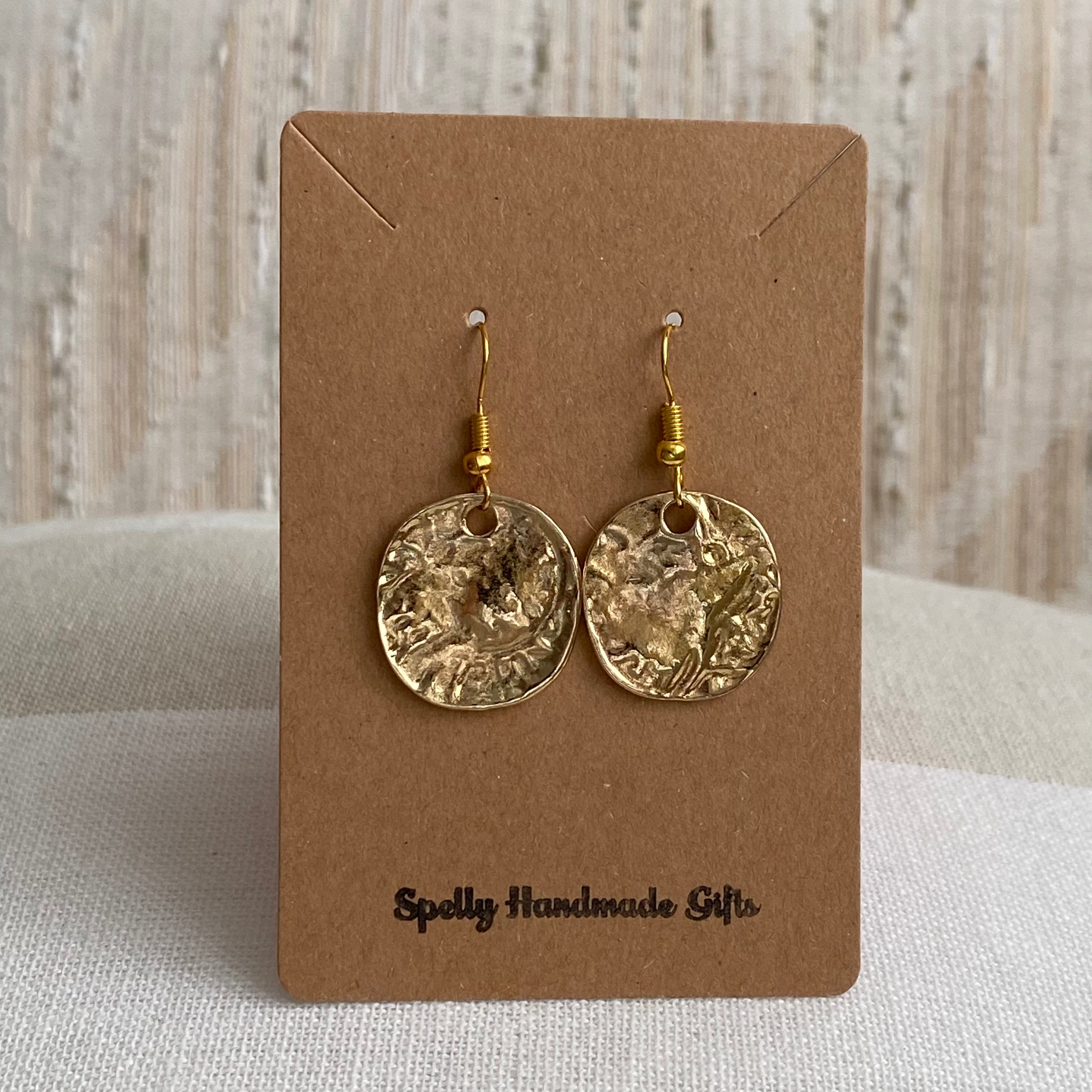 Gold Large Hammered Circle Dangle Earrings