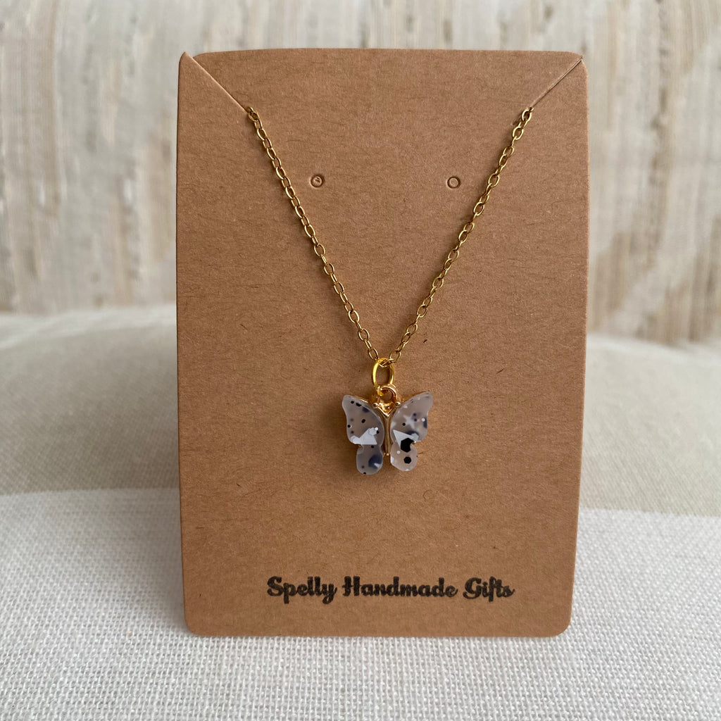 Grey Splatter Butterfly Necklace
