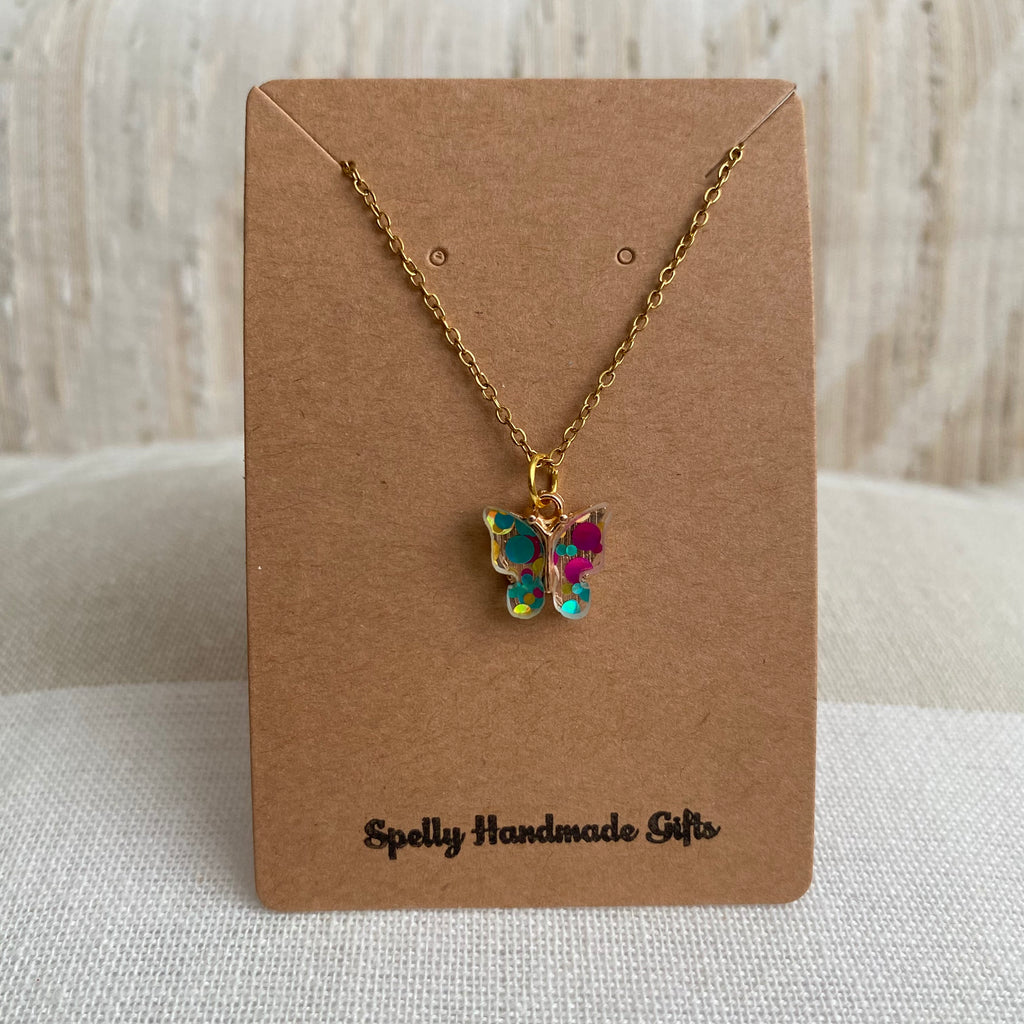 Colourful Polka Dot Butterfly Necklace