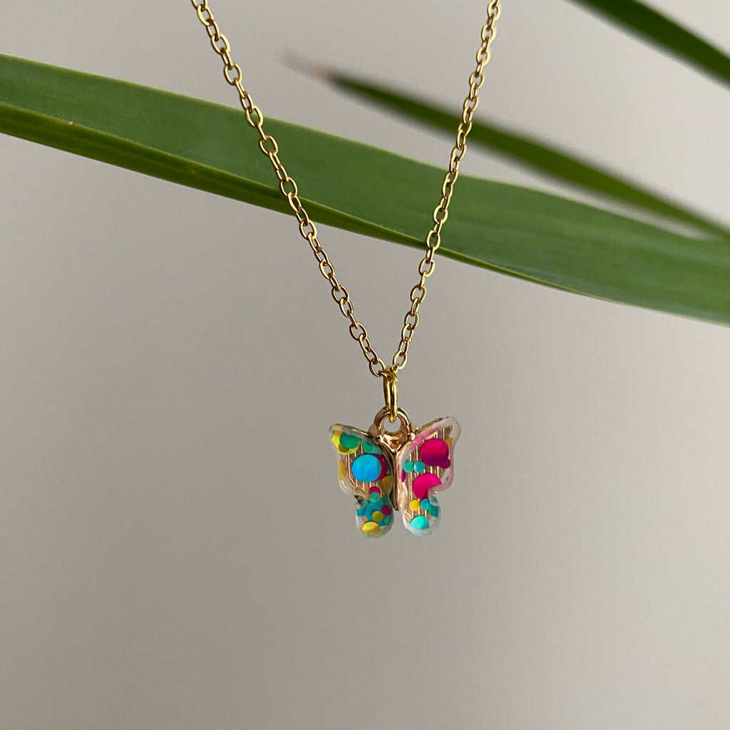 Colourful Polka Dot Butterfly Necklace
