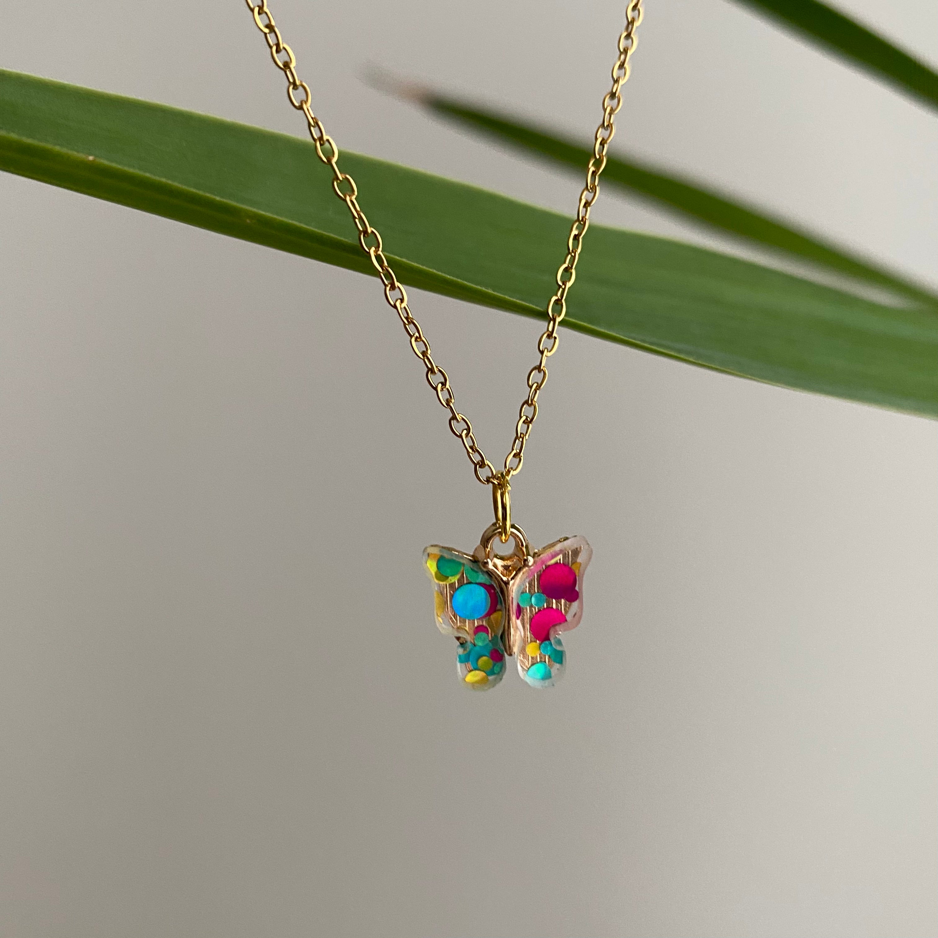 Colourful Polka Dot Butterfly Necklace