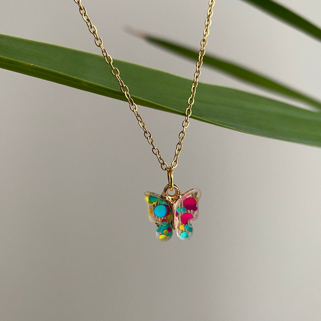 Colourful Polka Dot Butterfly Necklace