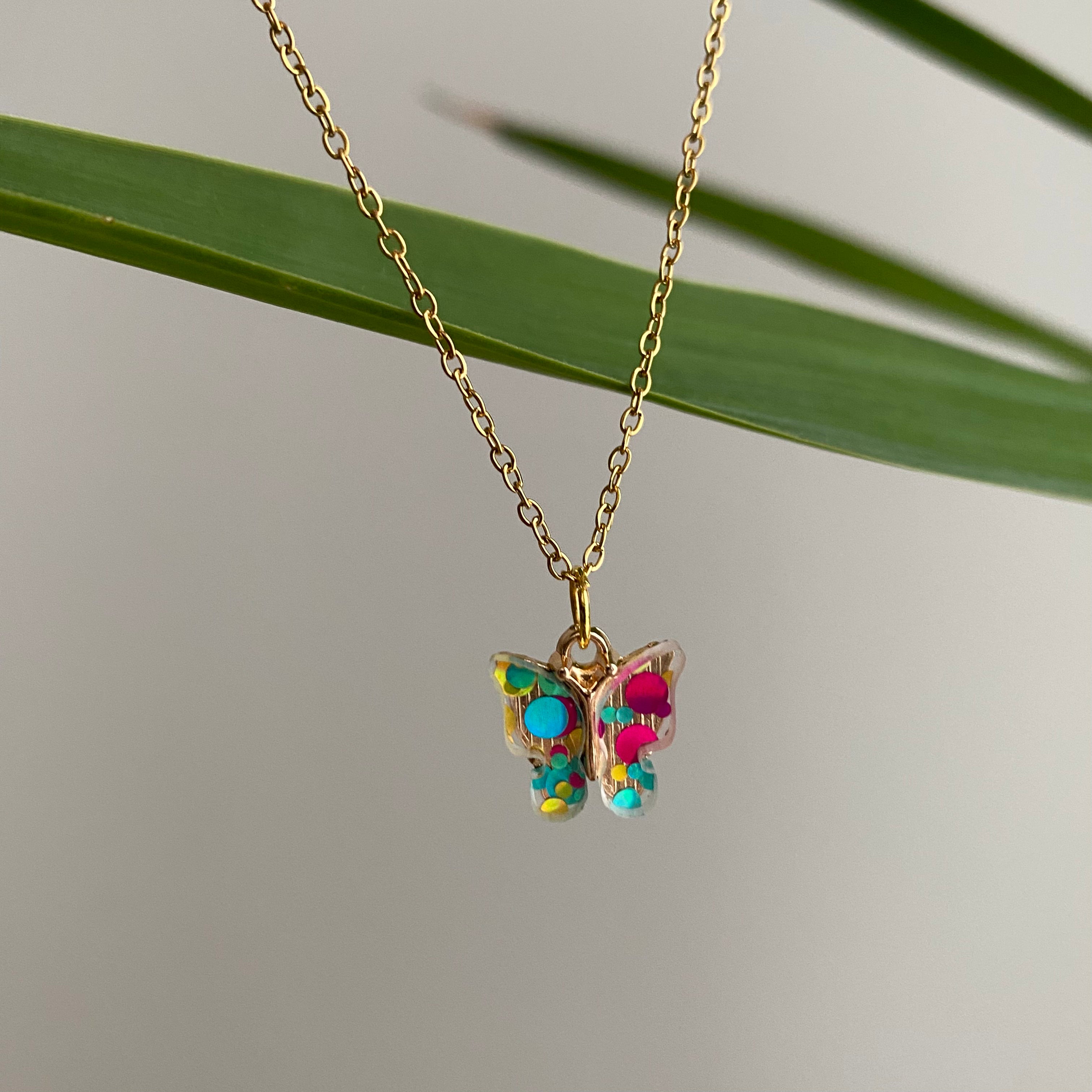 Colourful Polka Dot Butterfly Necklace