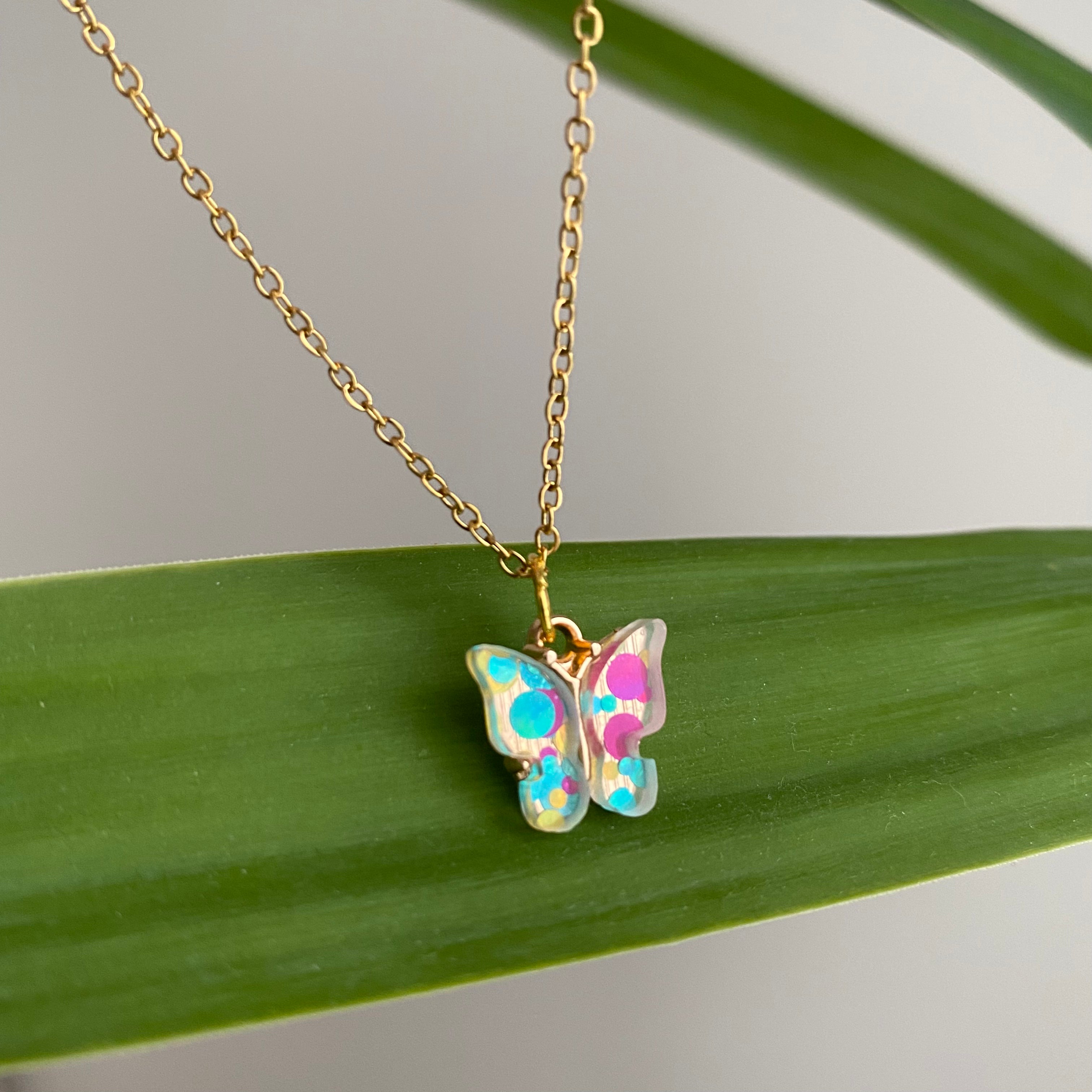 Colourful Polka Dot Butterfly Necklace