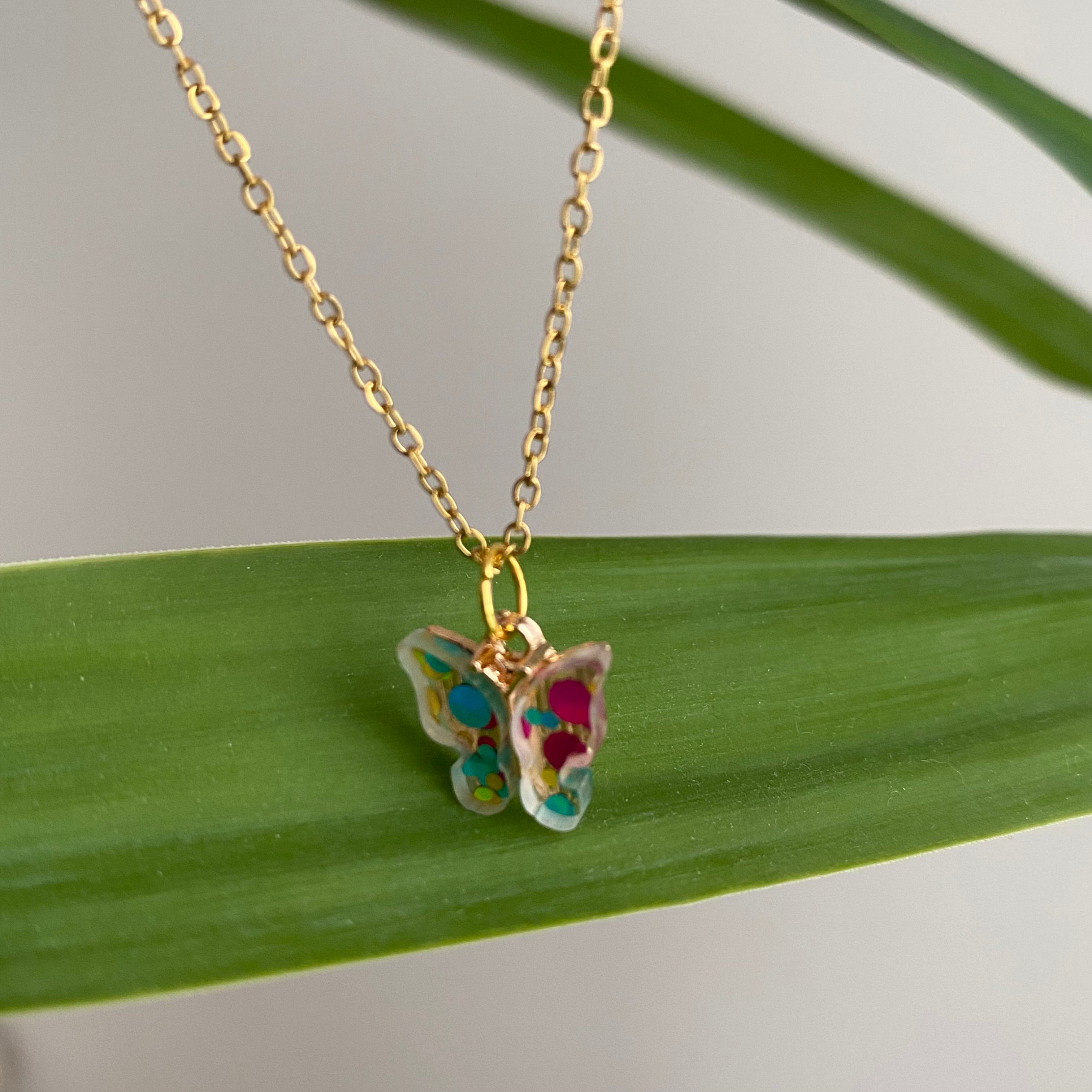 Colourful Polka Dot Butterfly Necklace
