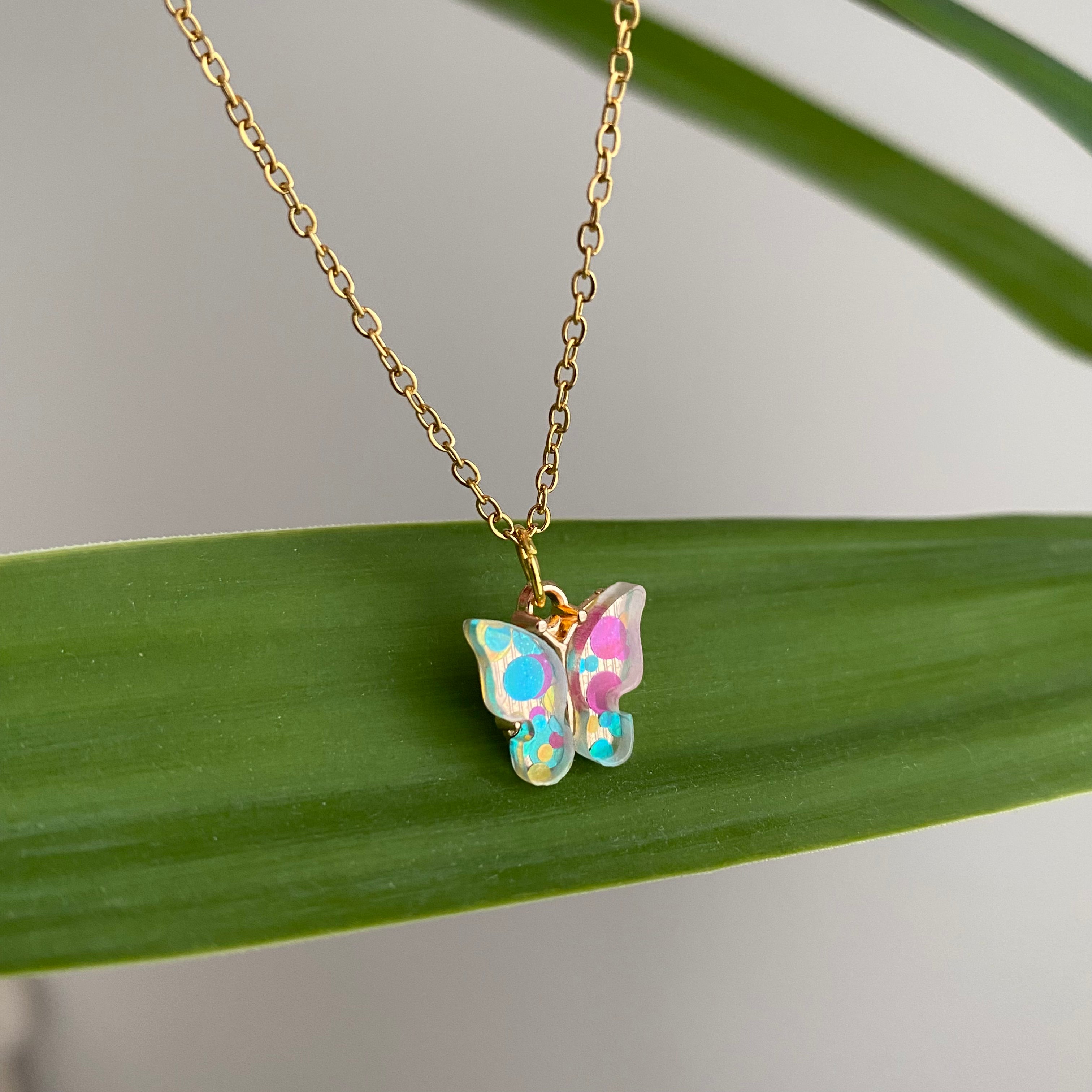 Colourful Polka Dot Butterfly Necklace