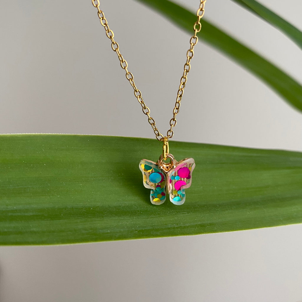 Colourful Polka Dot Butterfly Necklace