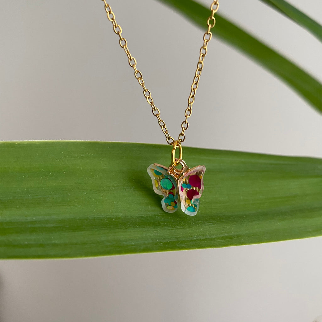 Colourful Polka Dot Butterfly Necklace