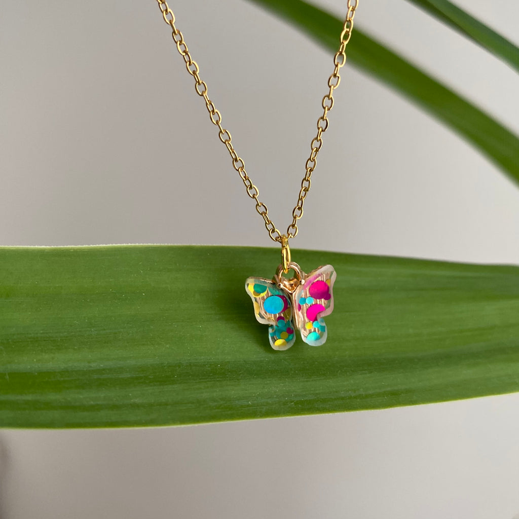 Colourful Polka Dot Butterfly Necklace