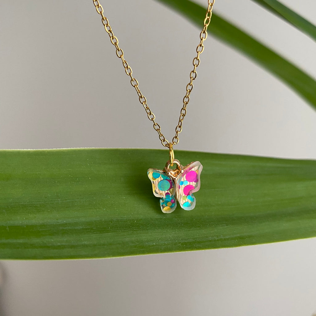 Colourful Polka Dot Butterfly Necklace