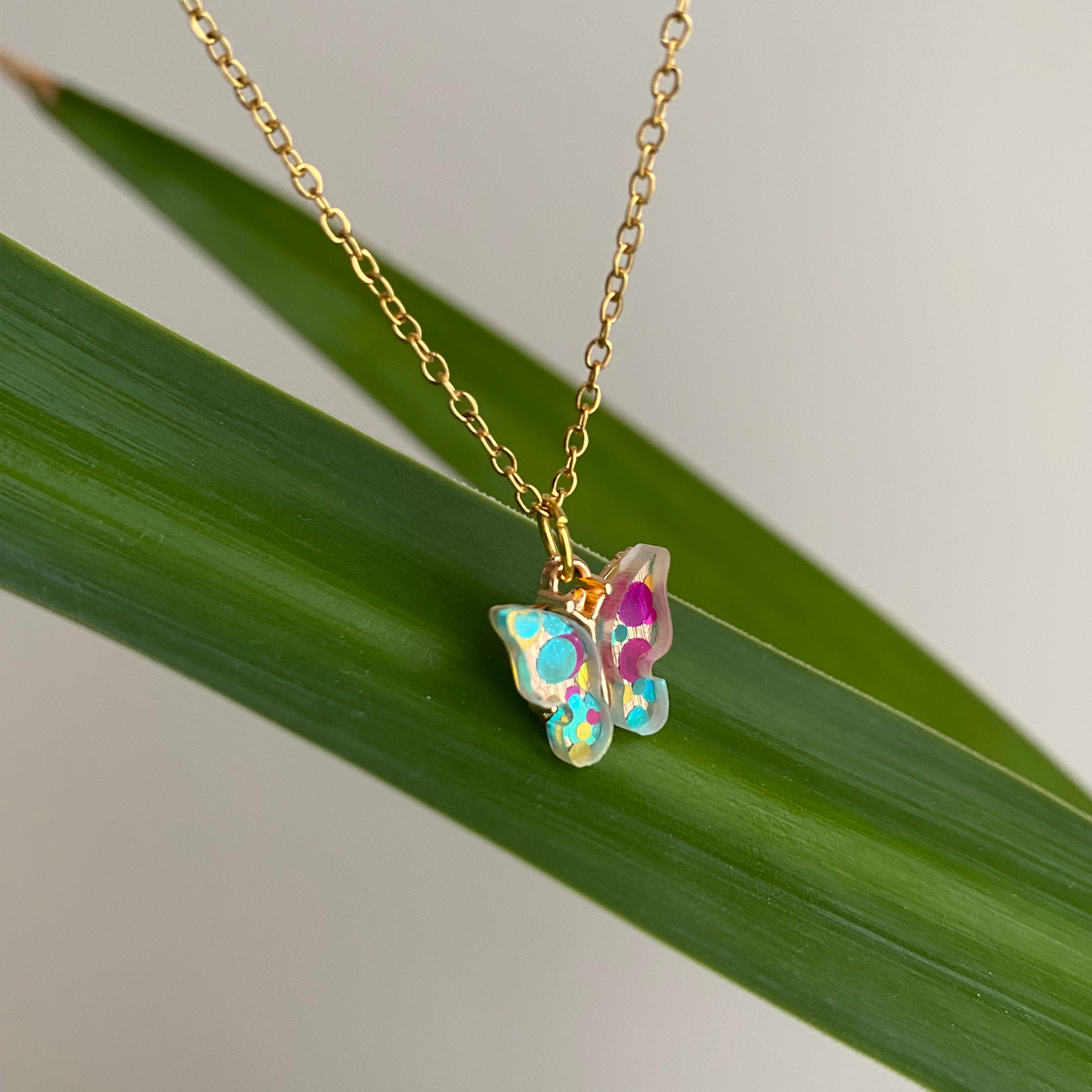 Colourful Polka Dot Butterfly Necklace
