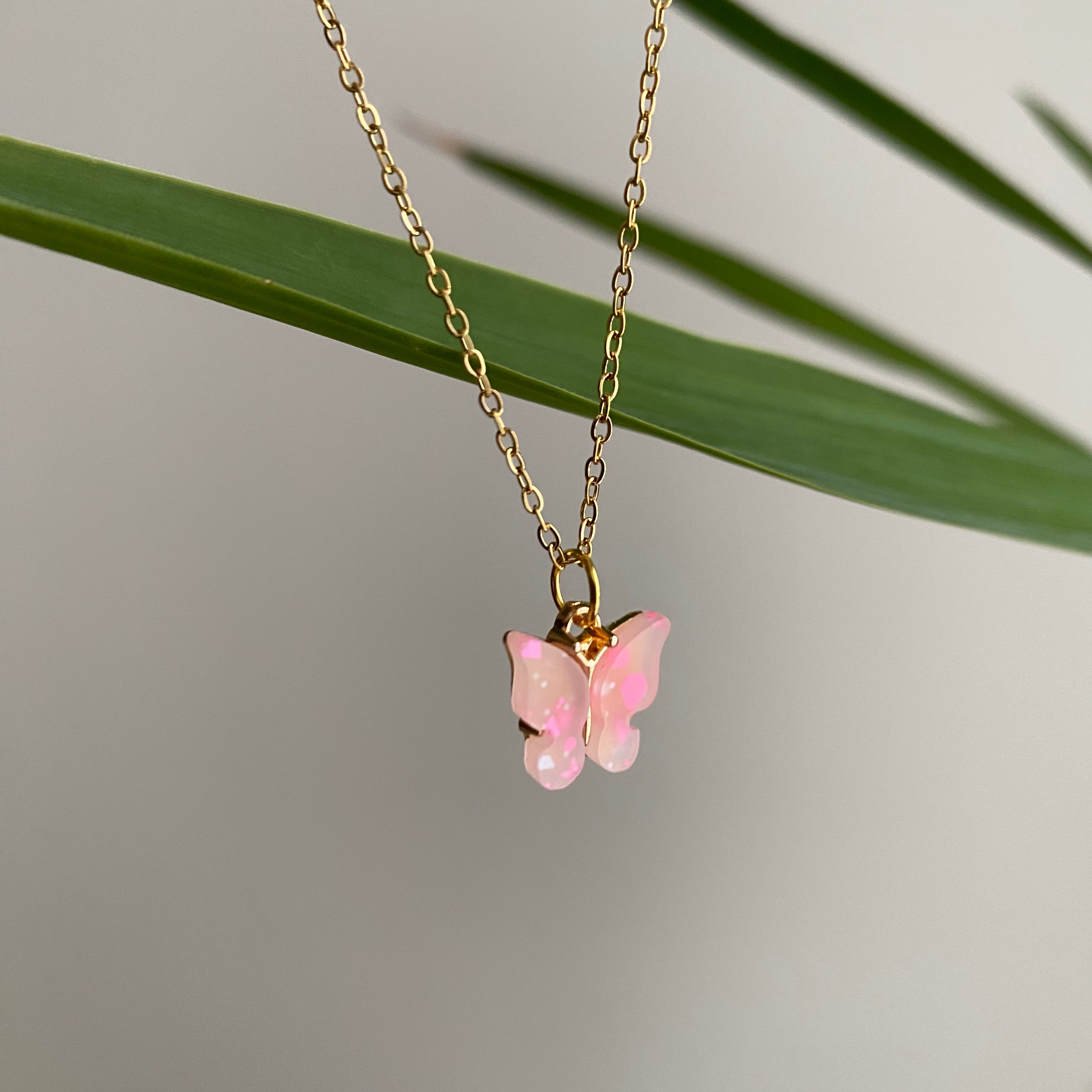 Pink Splatter Butterfly Necklace