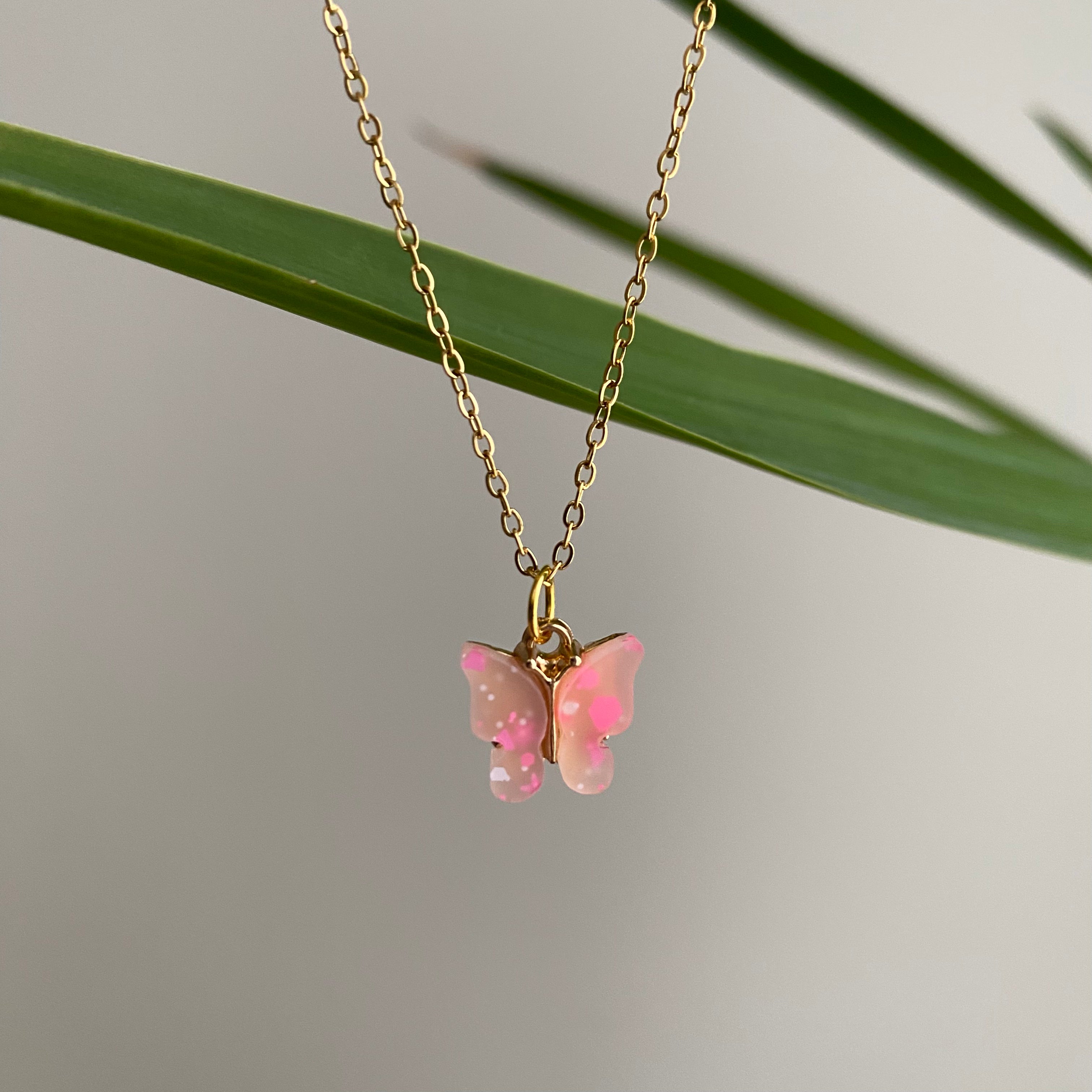 Pink Splatter Butterfly Necklace