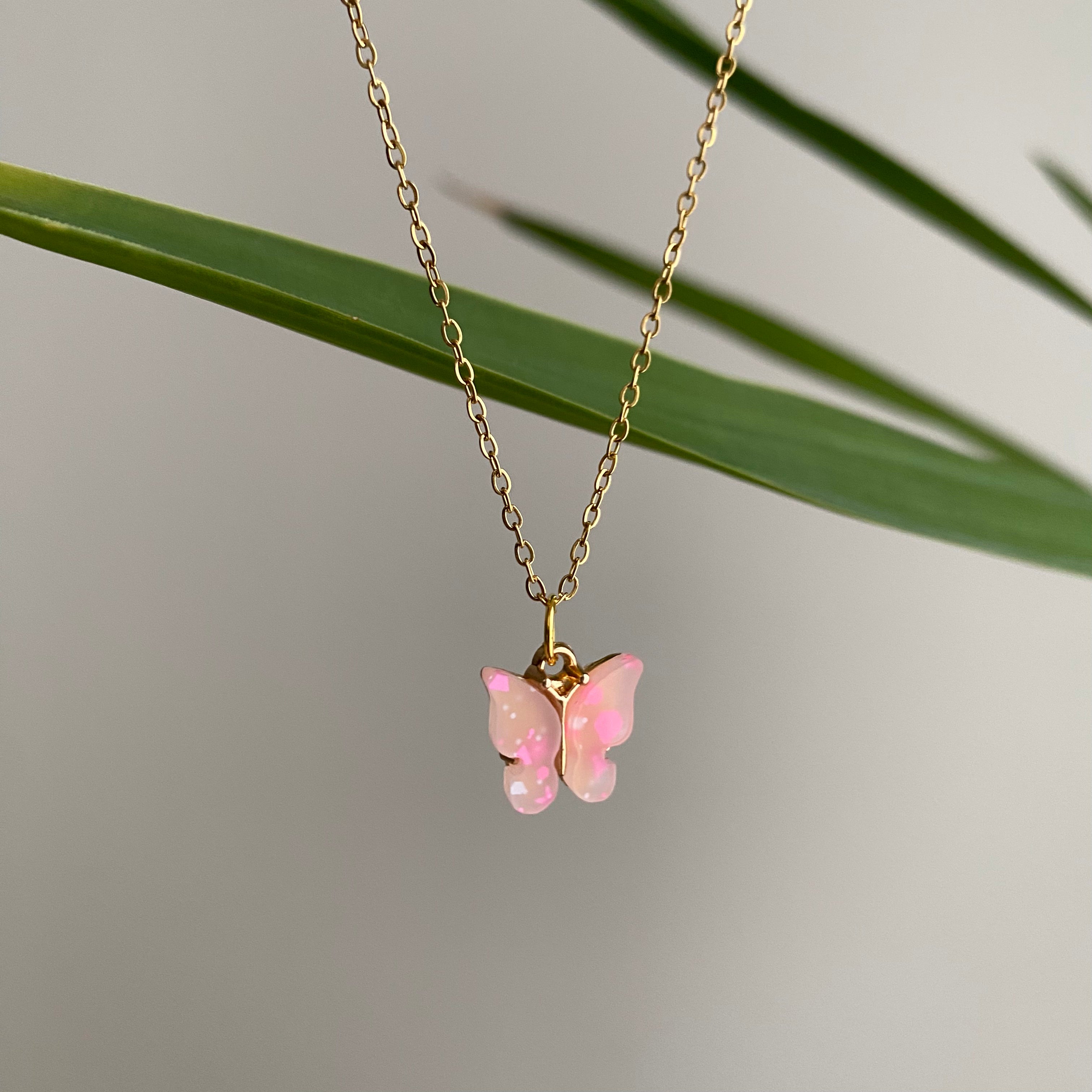 Pink Splatter Butterfly Necklace