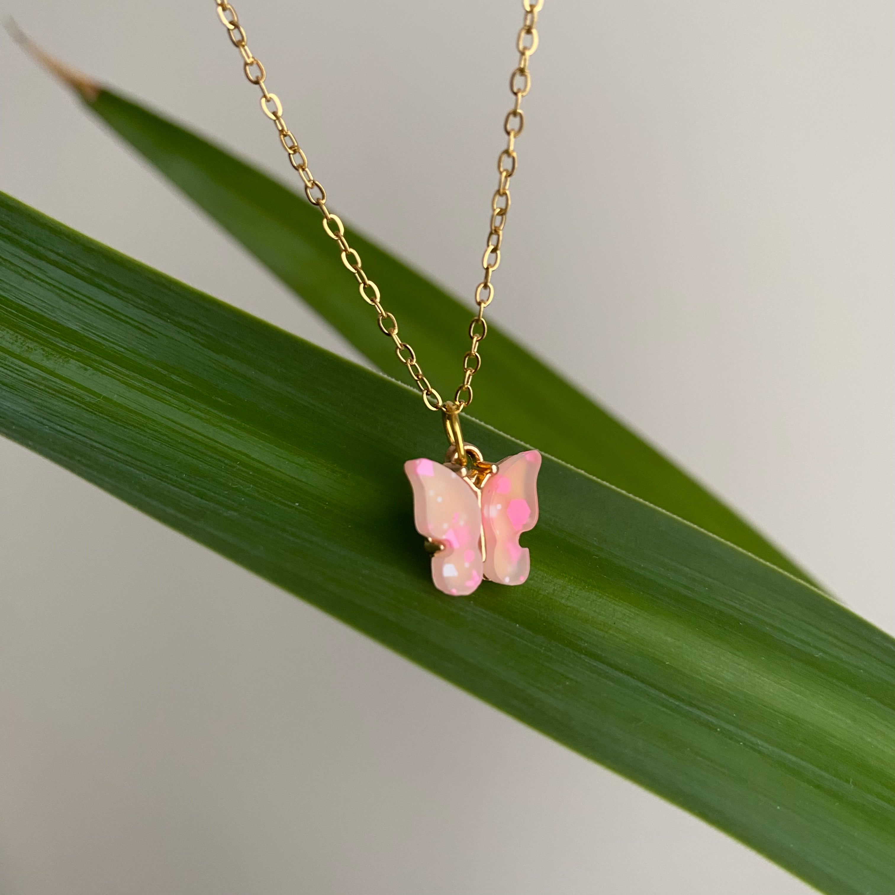 Pink Splatter Butterfly Necklace