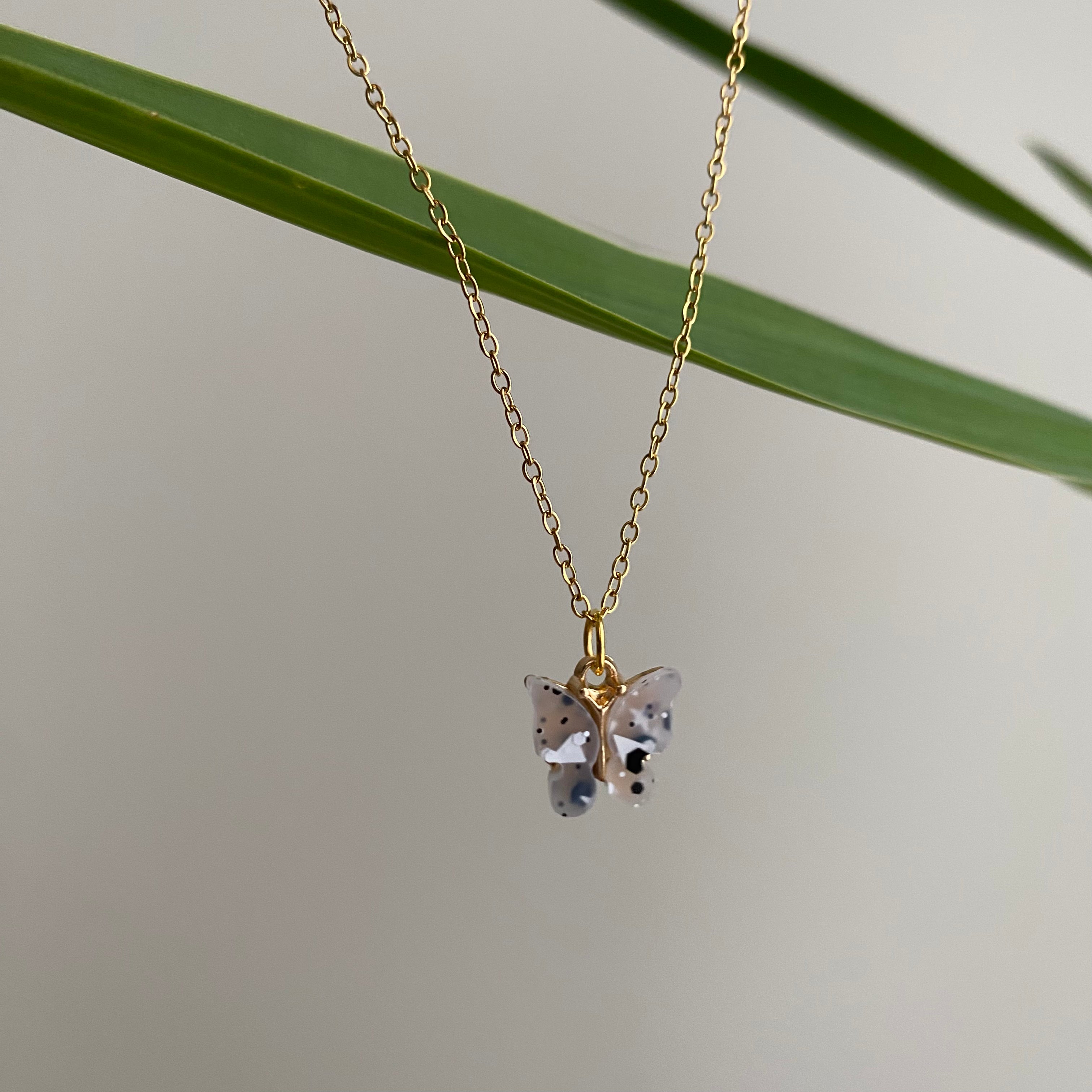 Grey Splatter Butterfly Necklace