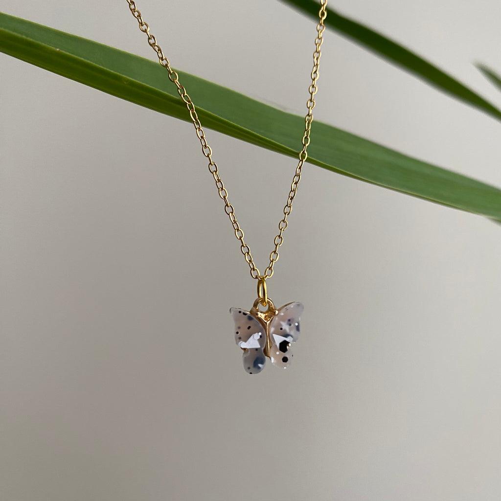 Grey Splatter Butterfly Necklace