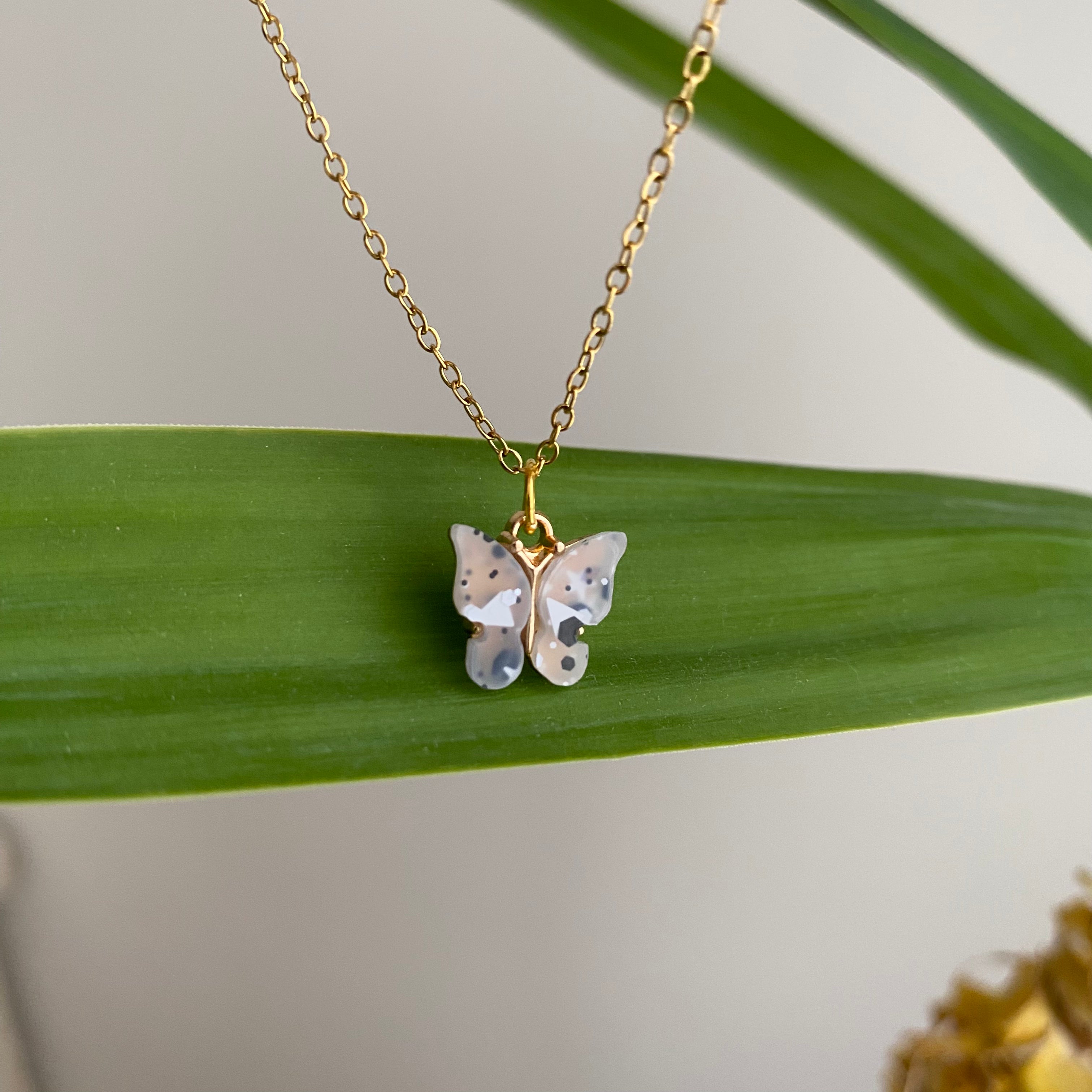 Grey Splatter Butterfly Necklace