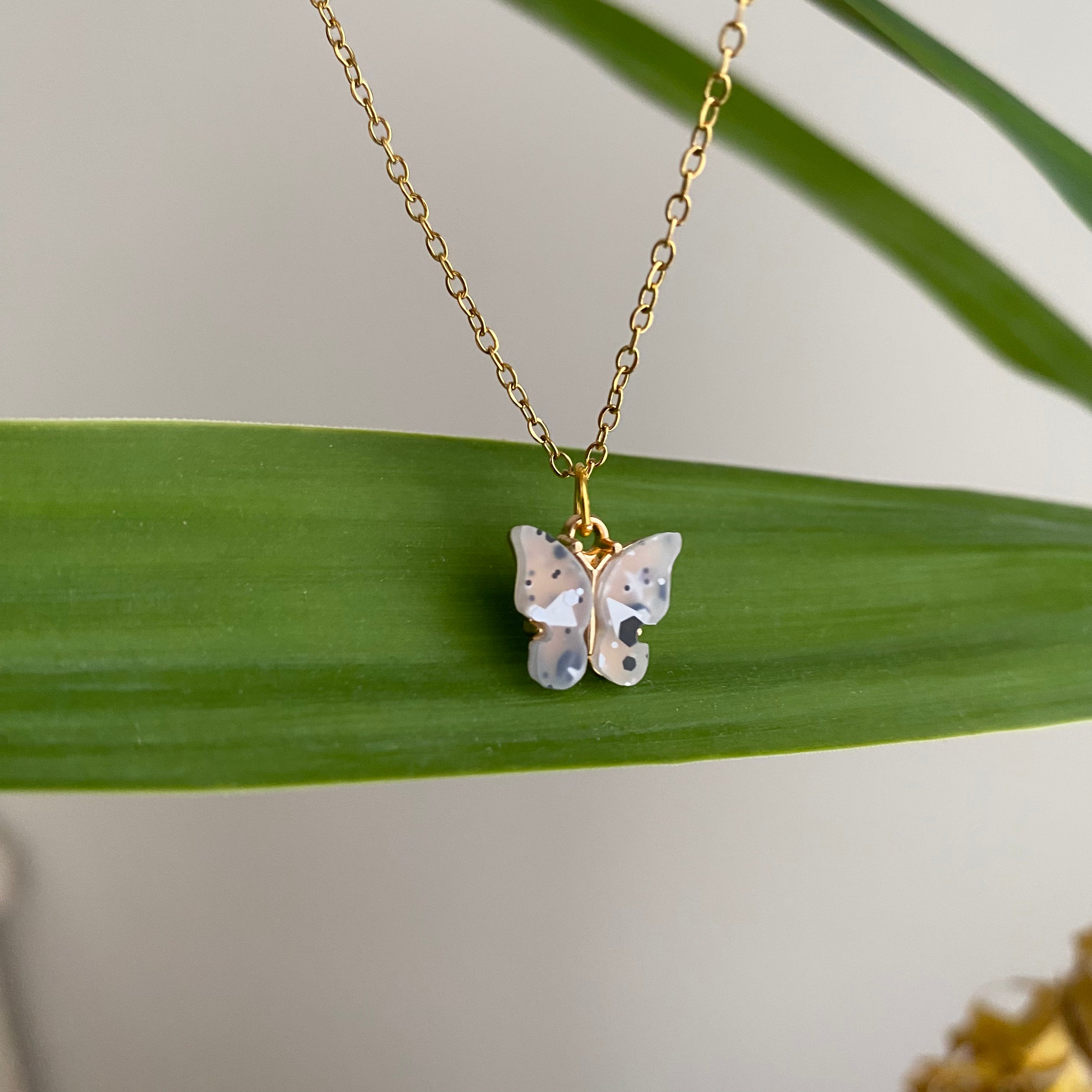 Grey Splatter Butterfly Necklace