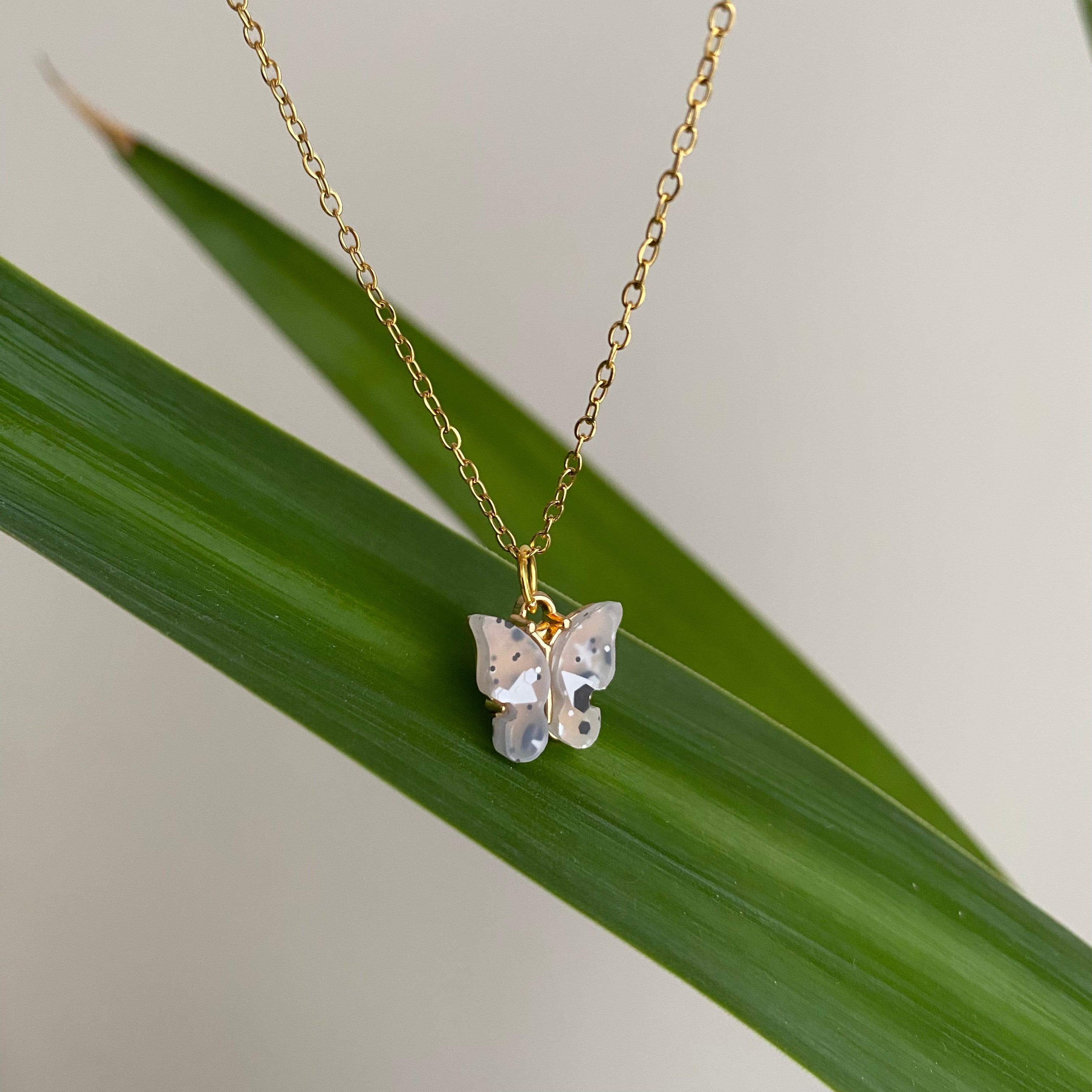 Grey Splatter Butterfly Necklace