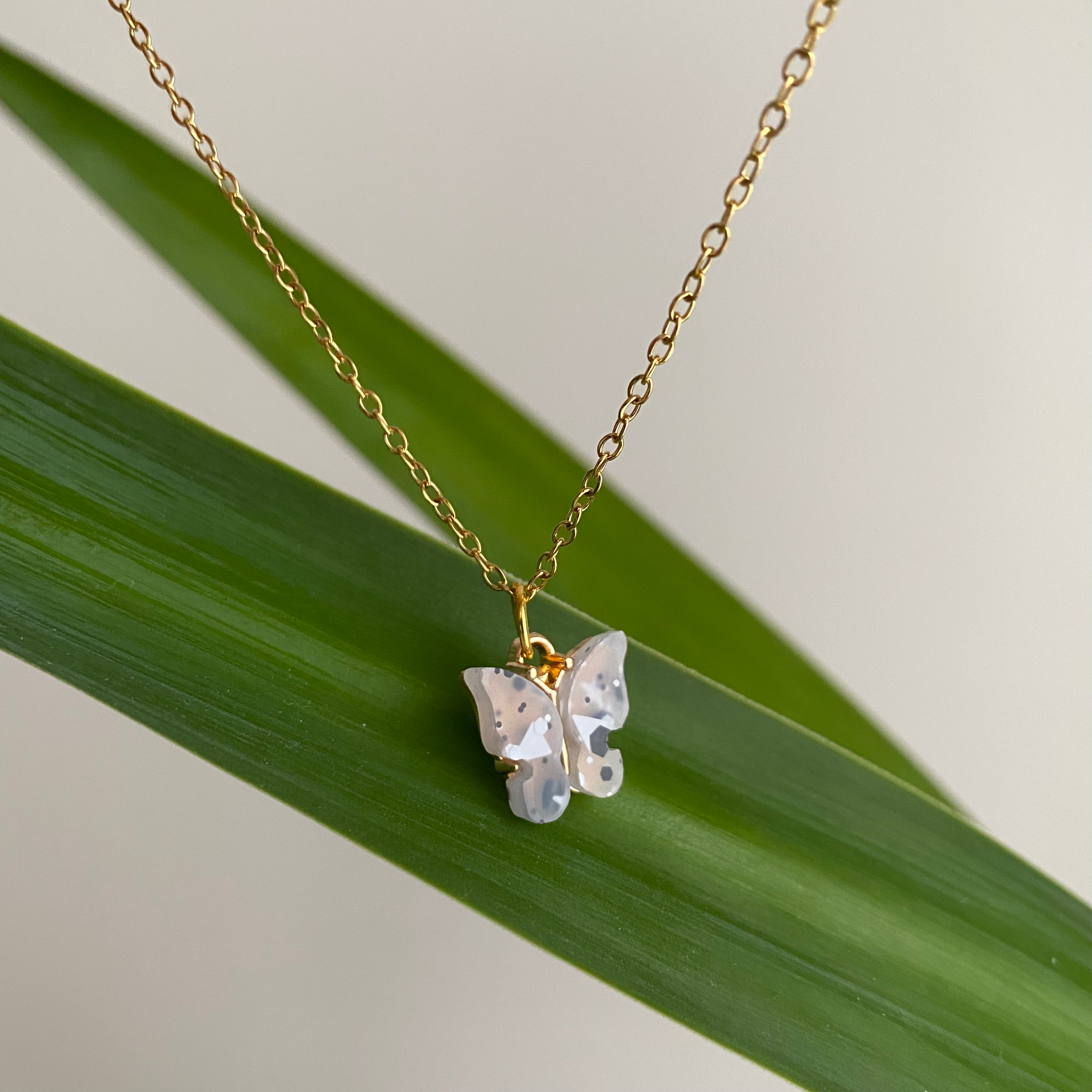 Grey Splatter Butterfly Necklace